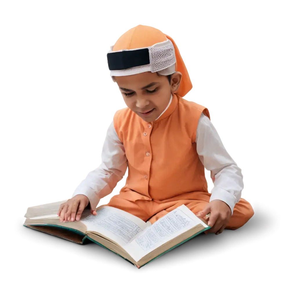 Anak muslim sedang membaca al qur'an