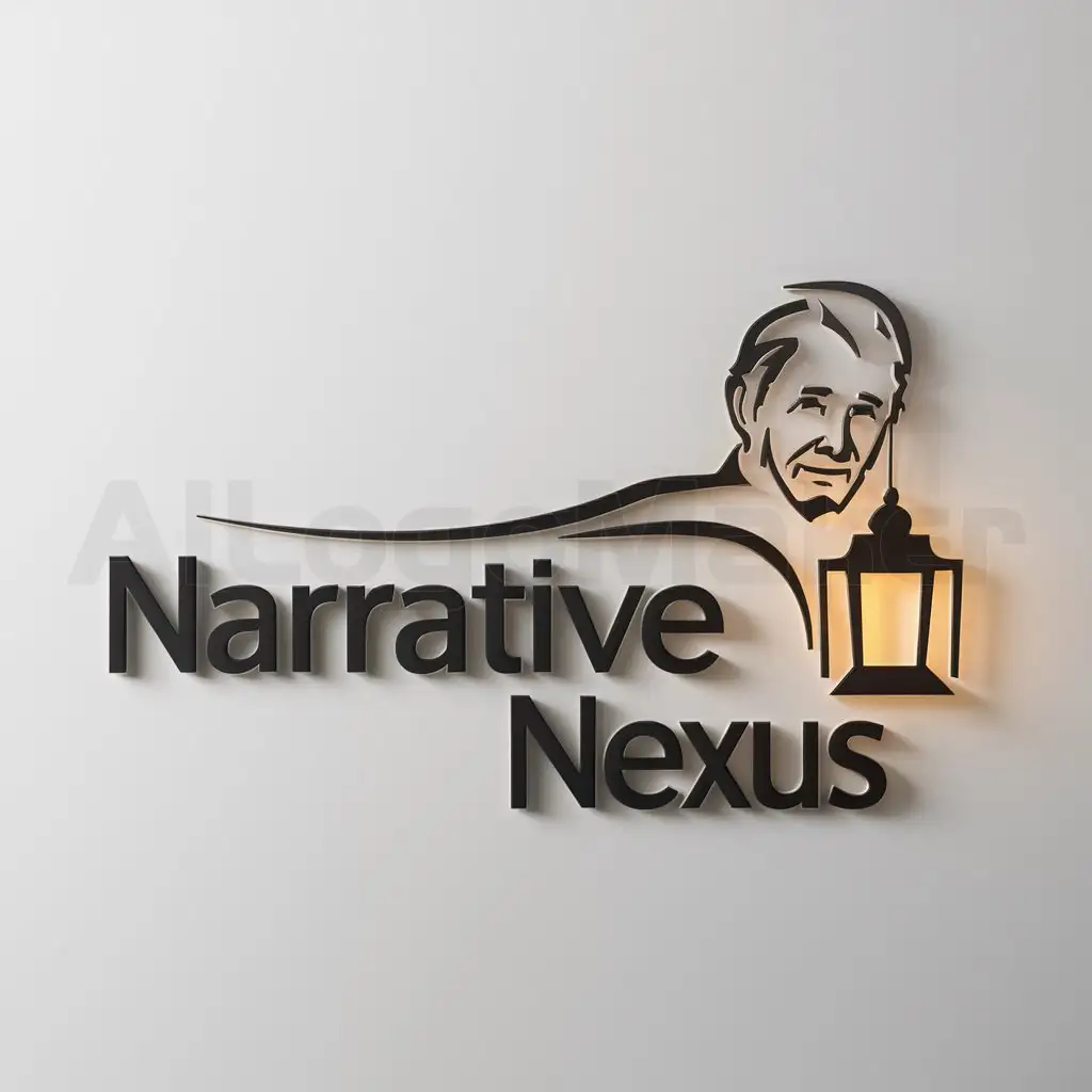a logo design,with the text "NARRATIVE NEXUS", main symbol:An old person holding lamp,complex,be used in storyteller industry,clear background