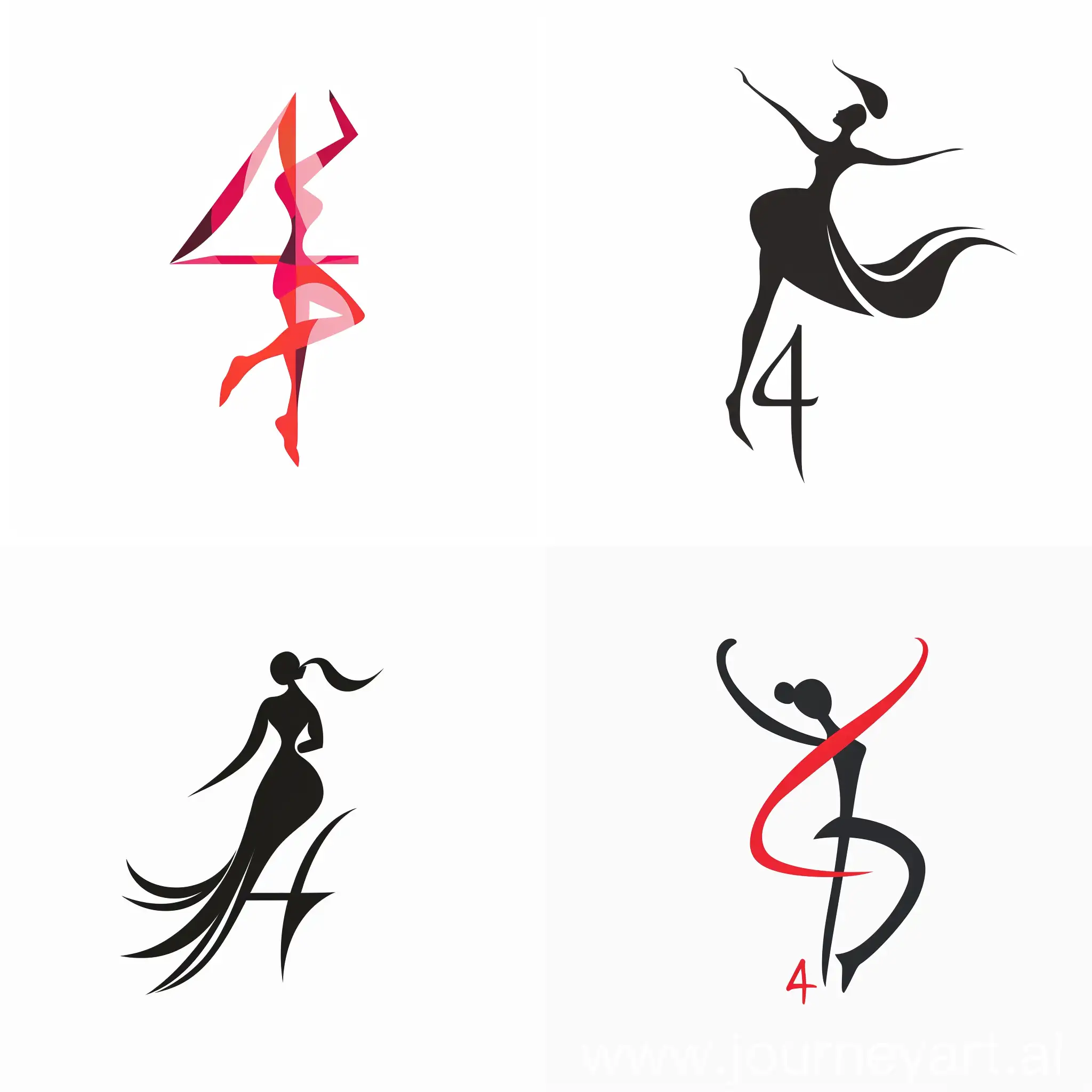 Draw the logo for the dance award in the form of the number "4". The logo should be in a minimalist style, display the number "4" and the dance itself, and also be simple.