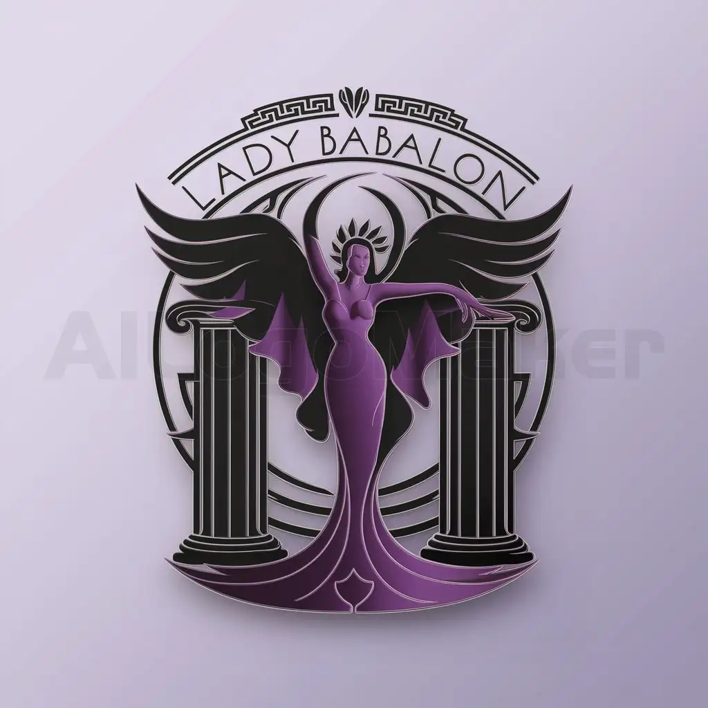 a logo design,with the text "lady babalon", main symbol:Business Name: Lady Babalon, Logo Design: Design a logo that incorporates elements of Greek architecture, art deco style, and mystical motifs. Consider using elegant fonts and incorporating symbols like columns, laurels, or other classical elements with a dark twist. Color Scheme: Black and Purple. Use deep, rich purples and bold blacks to convey mystery and elegance.,Moderate,be used in Others industry,clear background