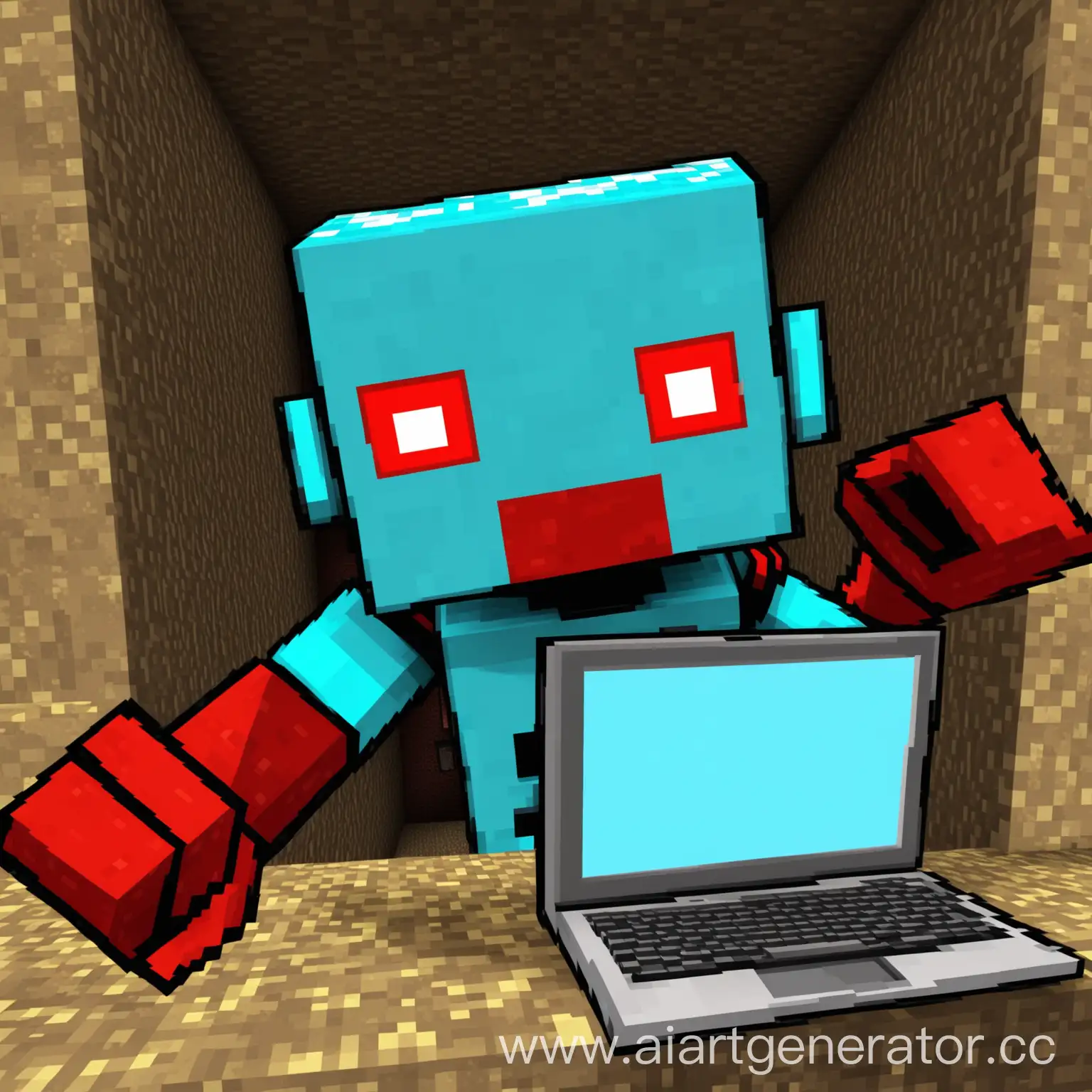 Colorful-Robot-Head-with-Red-and-Blue-Eyes-in-Minecraft-Style