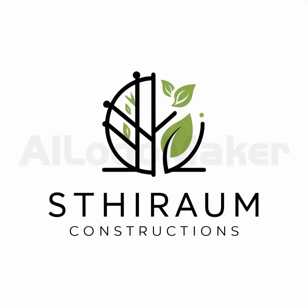 a logo design,with the text "Sthiraumconstructions", main symbol:Natural,Sustainable,complex,be used in Real Estate industry,clear background