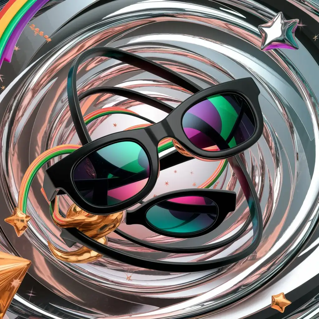 black sunglasses 3D icon, 3D background with interesting elements. vibrant colors. 