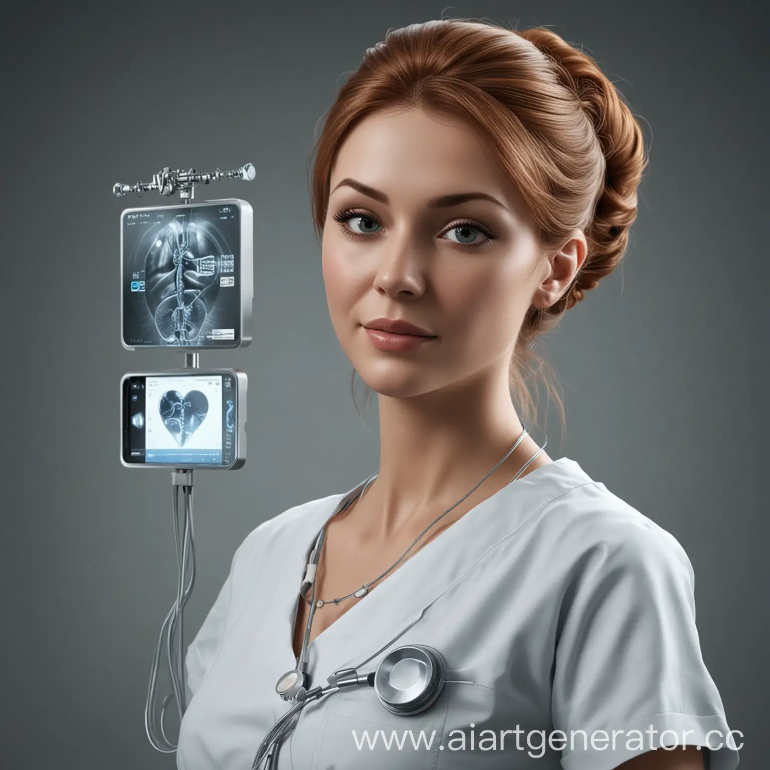 an innovative, Hyper-realistic, Futuristic, 3D image about Technological innovation in nursing and its influence on the quality of Healthcare