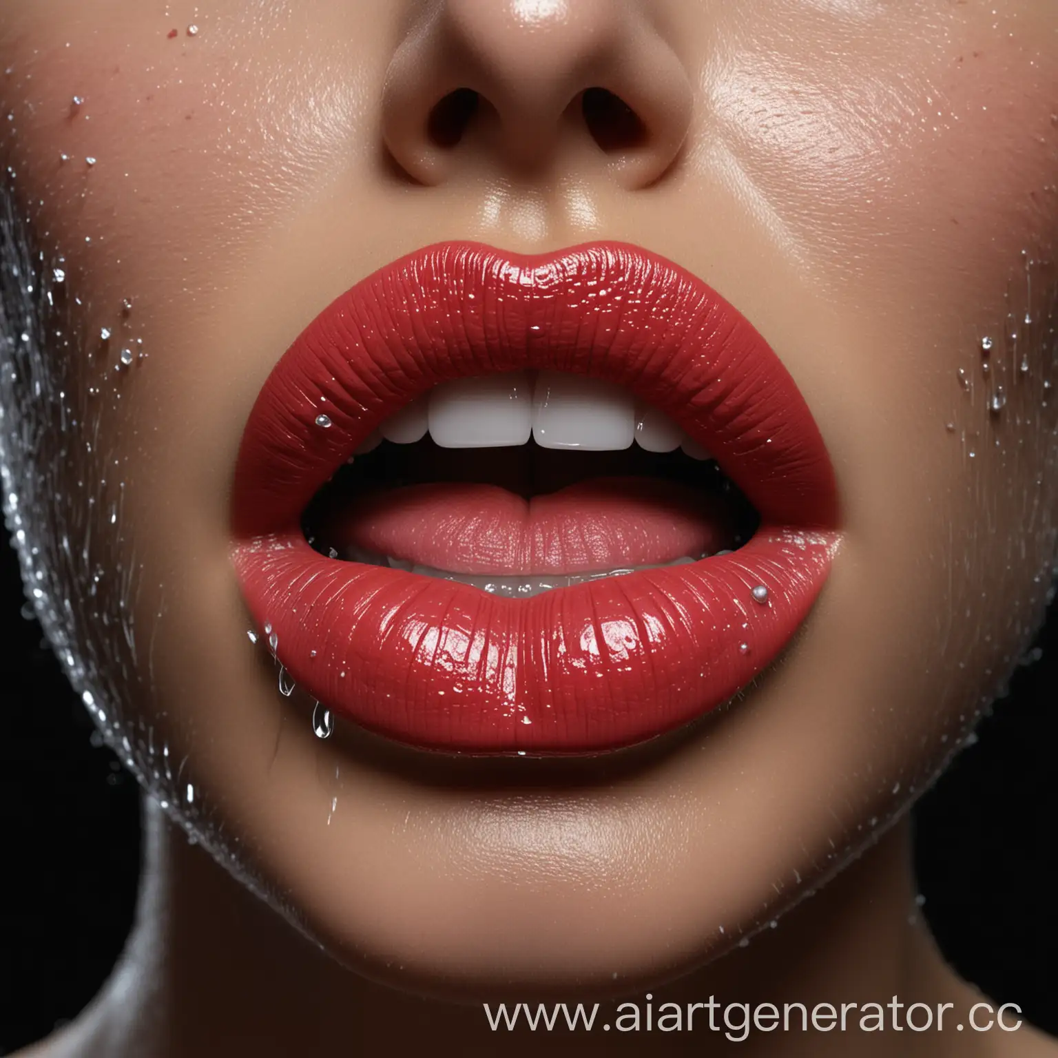 3d lips wet moisture black background
