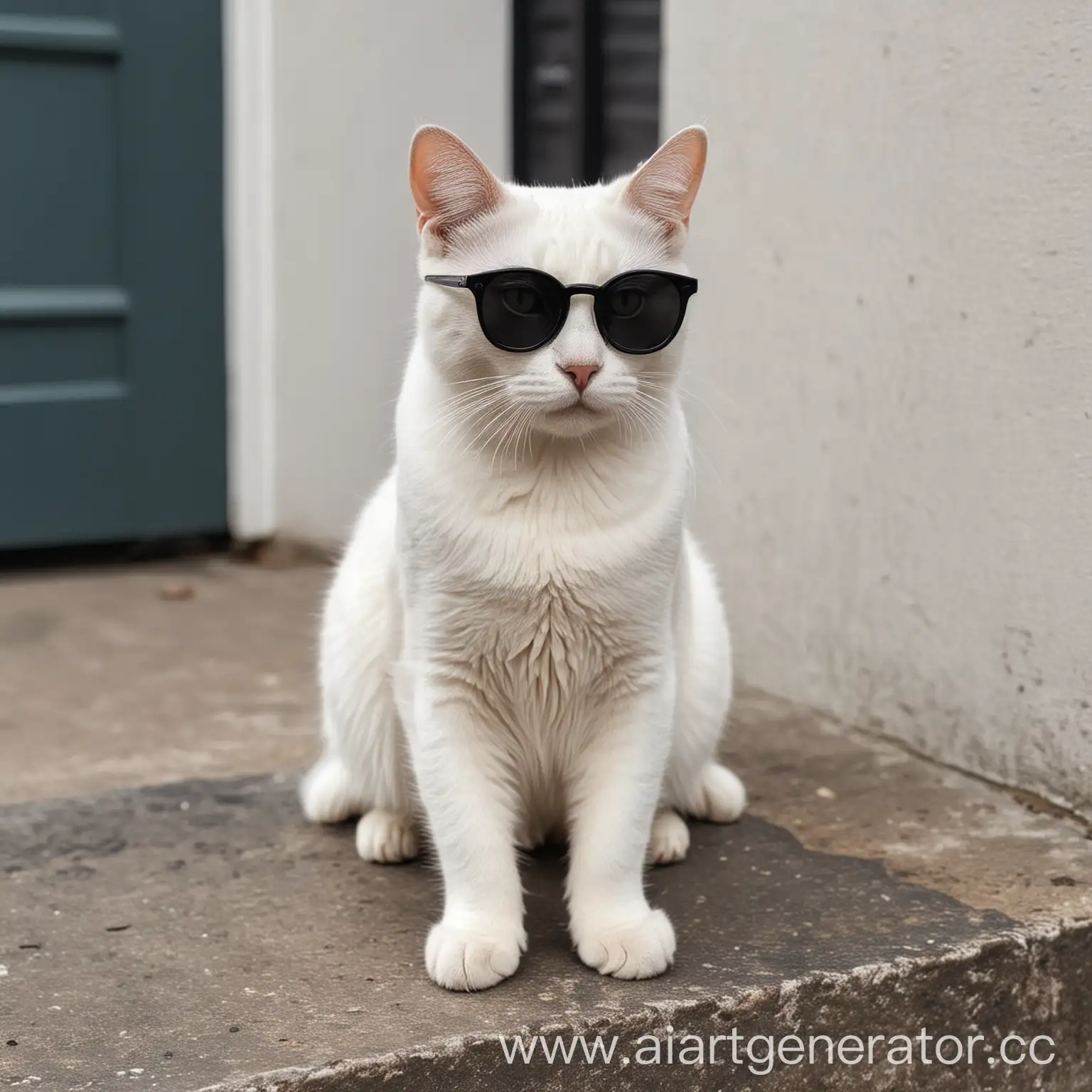 Sophisticated-Cat-Wearing-Black-Glasses-Sitting-on-Steps