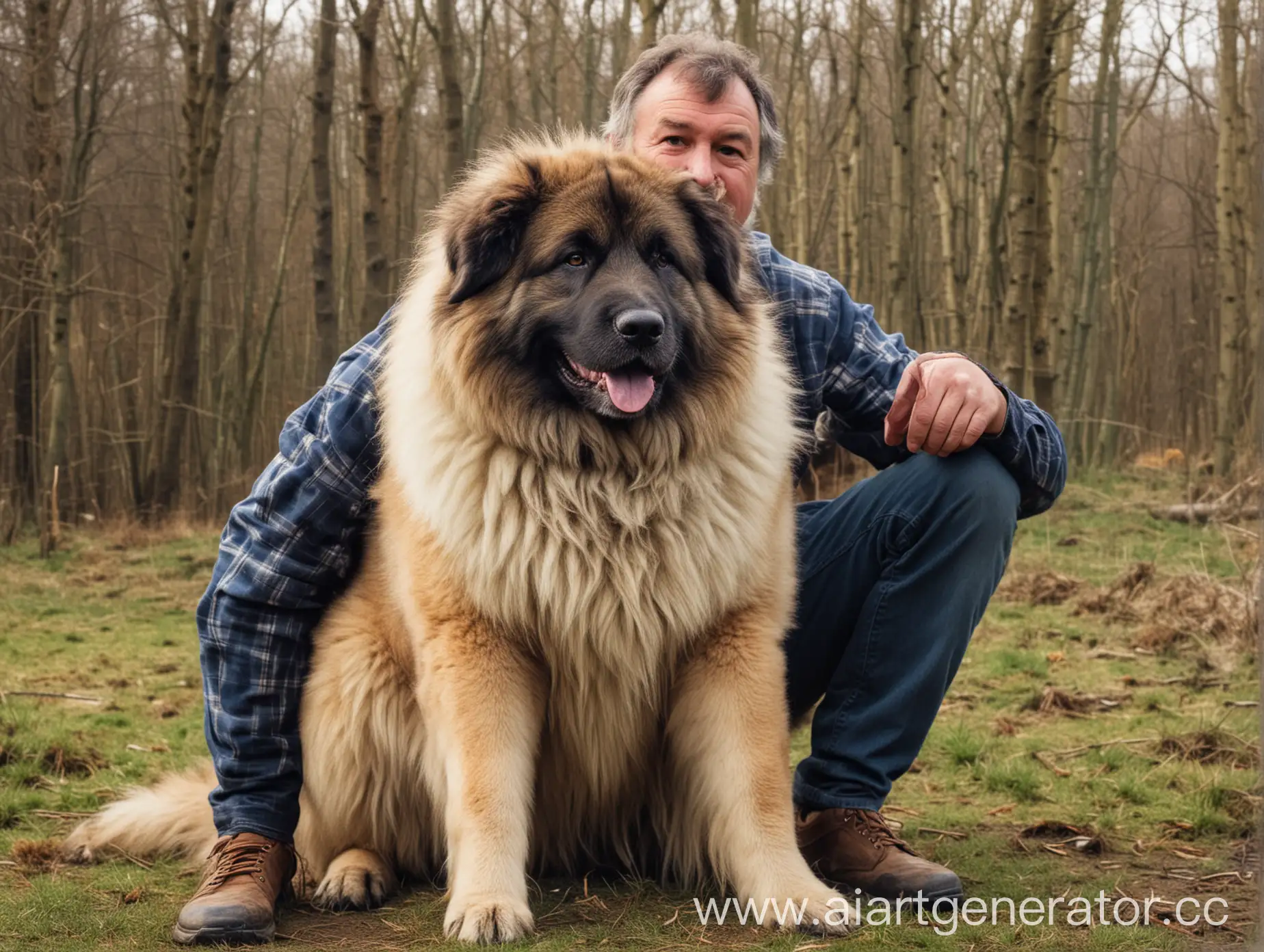 Caucasian-Shepherd-Dog-Bonding-with-Father-in-Rural-Setting