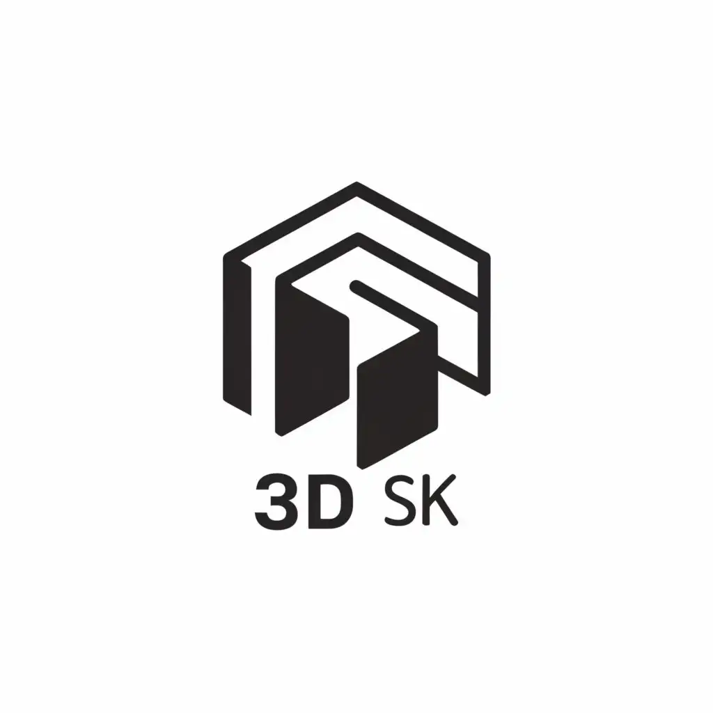a logo design,with the text "3D SK", main symbol:3D house,Minimalistic,be used in Construction industry,clear background