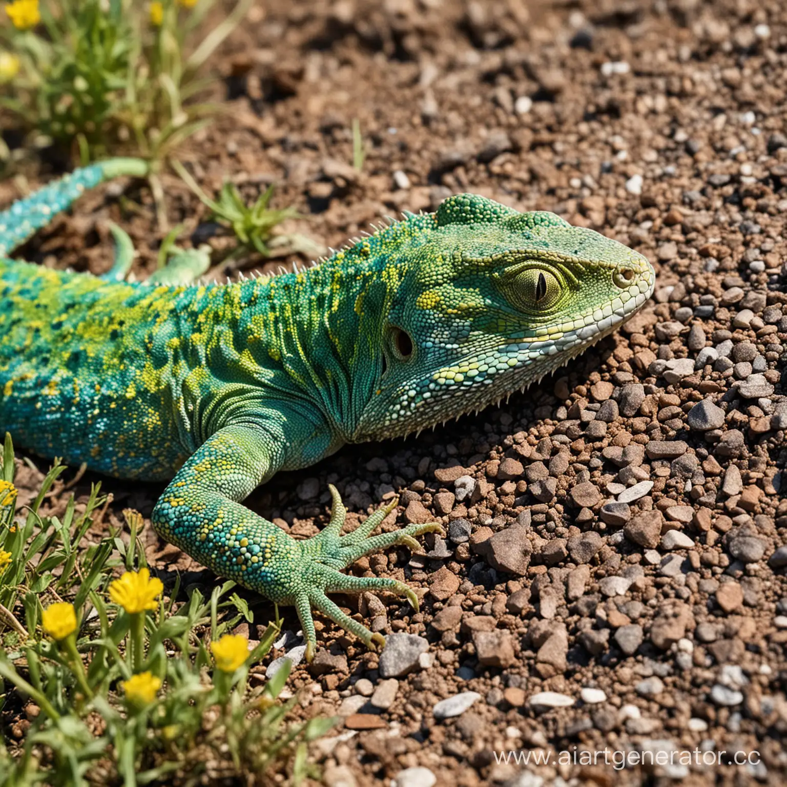 Colorful-MirrorScaled-Lizard-in-Blossoming-Field