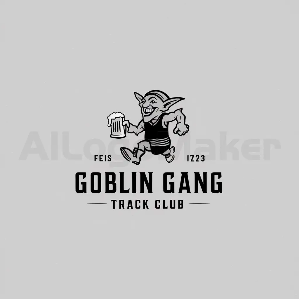 a logo design,with the text "Goblin Gang Track Club", main symbol:Running Goblin Drinking Beer,Minimalistic,be used in Sports Fitness industry,clear background