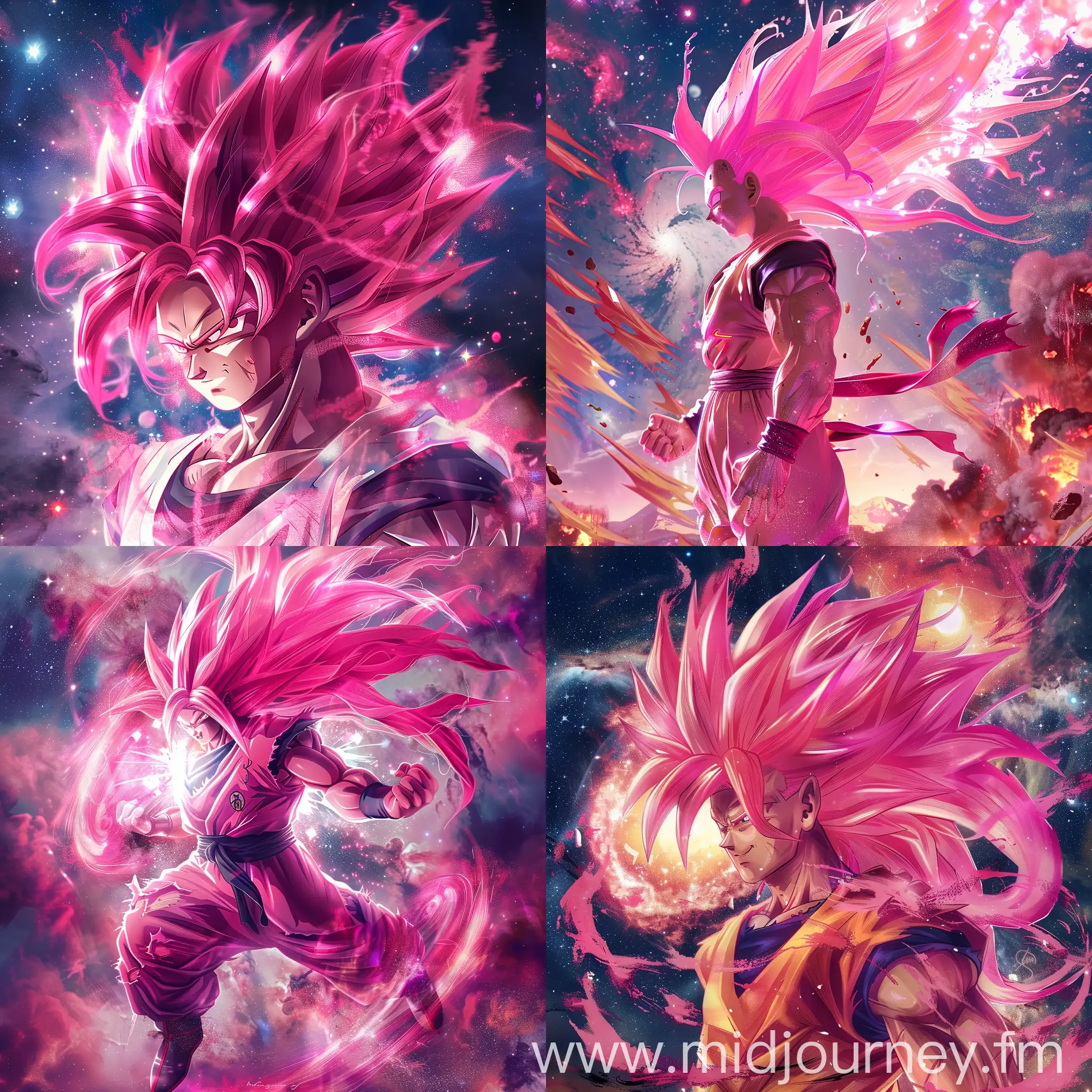 Epic Super Saiyan 5 Goku with Long Pink Fire Hair in Cosmic Landscape ...