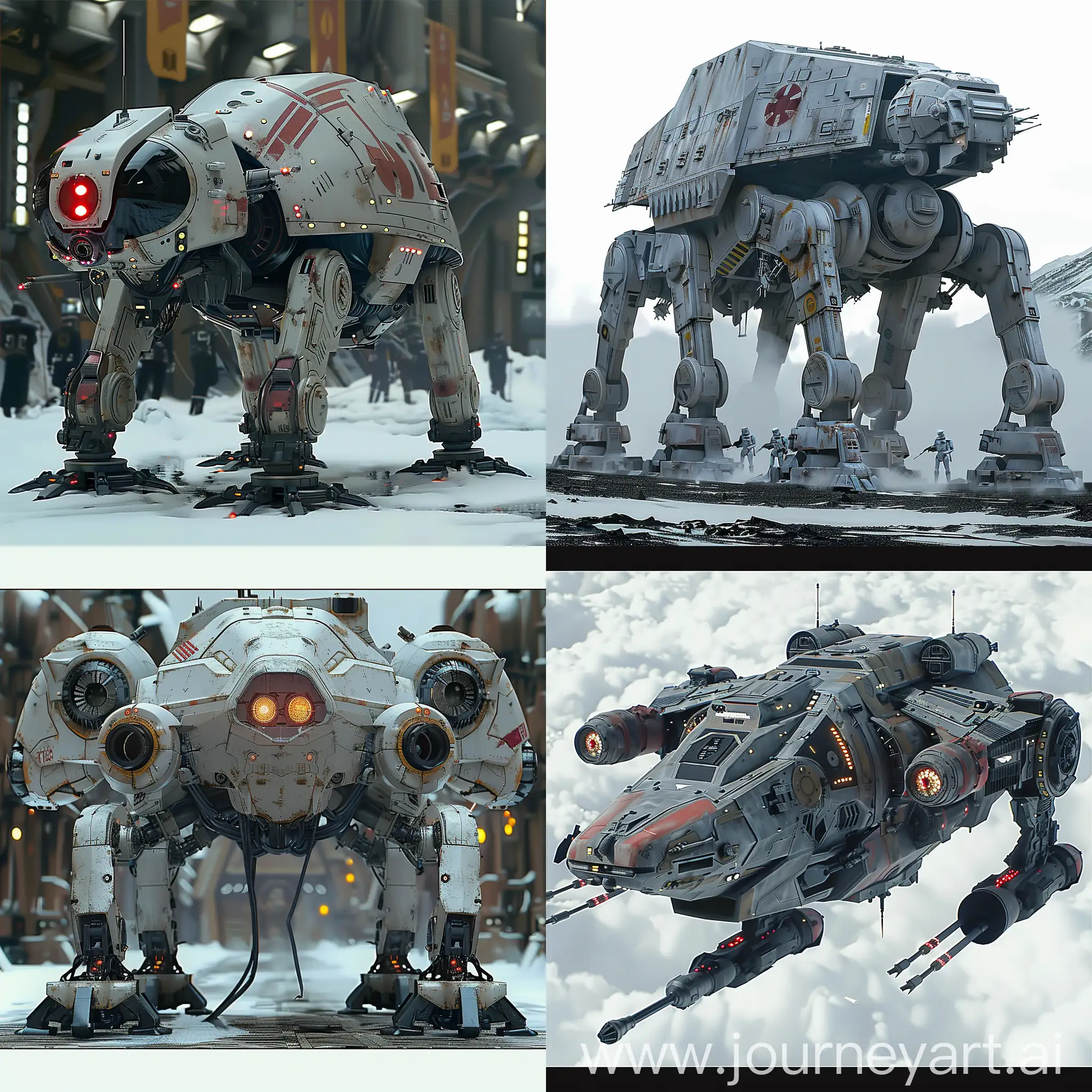 Futuristic:: Star Wars All Terrain Tactical Enforcer https://static.wikia.nocookie.net/starwars/images/4/4f/ATTE-SWBoL.png/revision/latest?cb=20240130044527, Advanced AI Navigation System, Energy Shielding Technology, Cloaking Device, Hyperspace Capabilities, Laser Cannons, Drone Swarms, Adaptive Armor, Gravity Manipulation Technology, Targeting System, Self-repairing Nanobots, Self-repairing Nanobots, Nanoscale Sensors, Nanoscale Weaponry, Nanoscale Armor, Nanoscale Cloaking Technology, Nanoscale Communication Systems, Nanoscale Energy Storage, Nanoscale Medical Nanobots, Nanoscale Environmental Control, Nanoscale Morphing Technology, octane render --stylize 1000