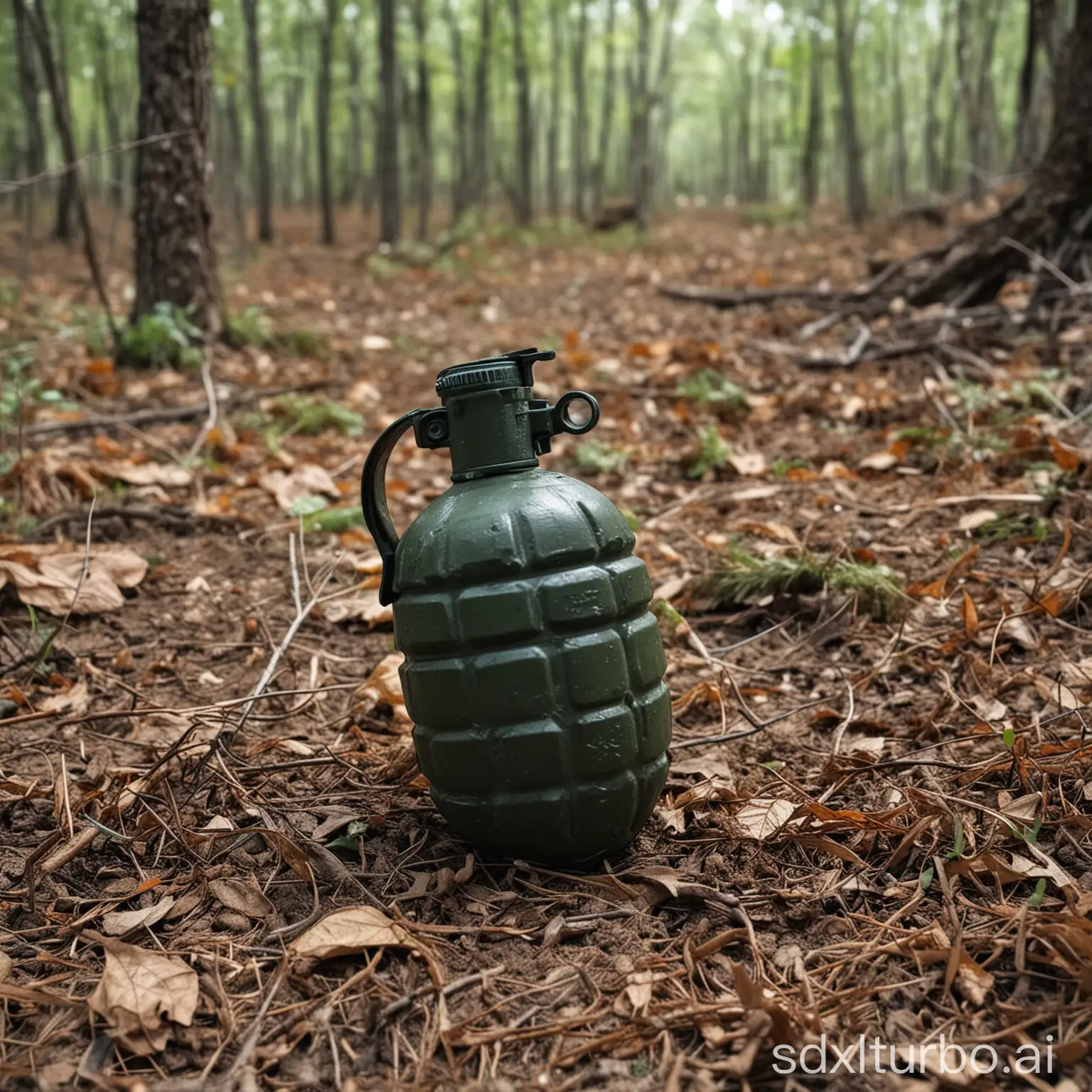 Explosive-Grenade-Resting-in-Forest-Underbrush