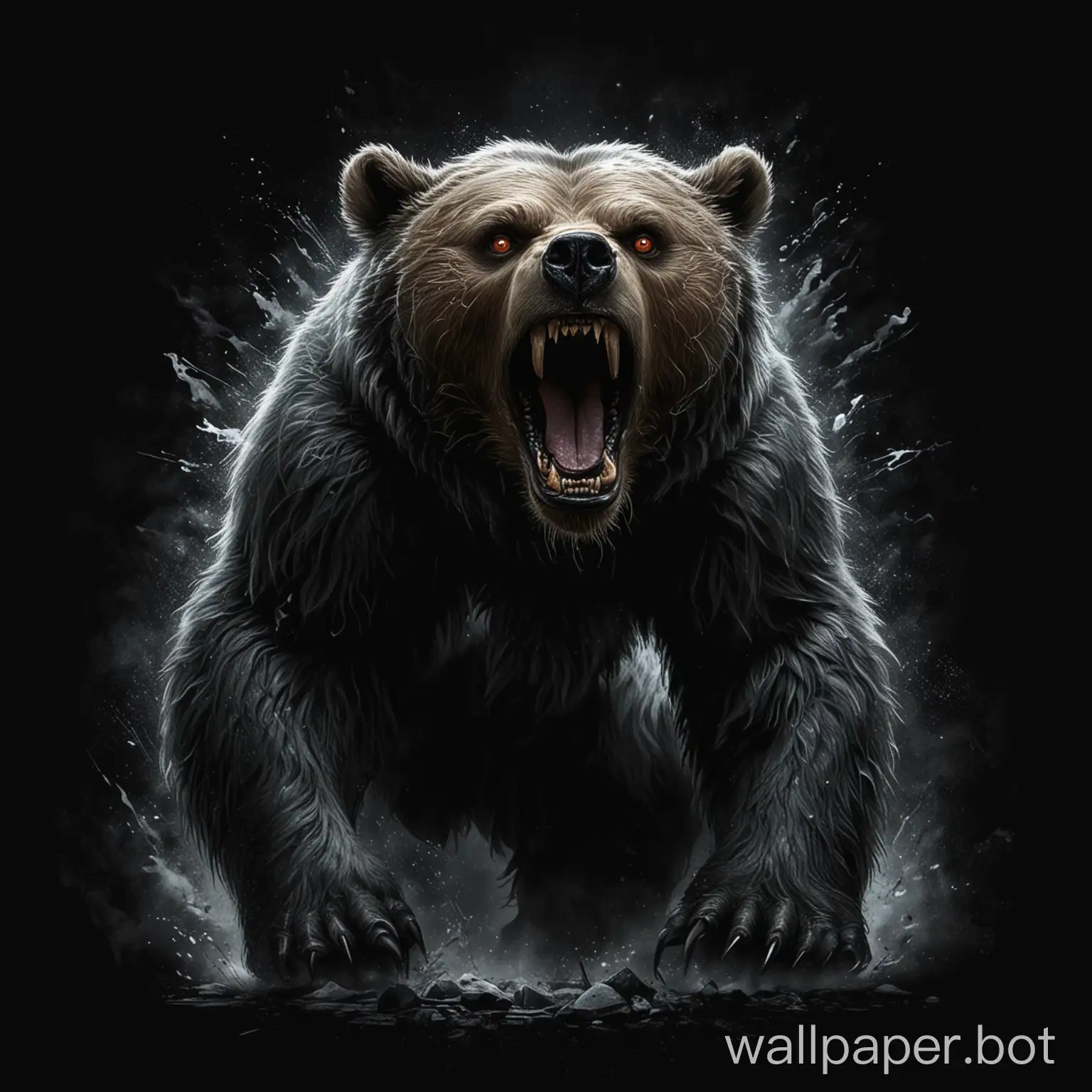 draw a fantasy enraged bear on a black background
