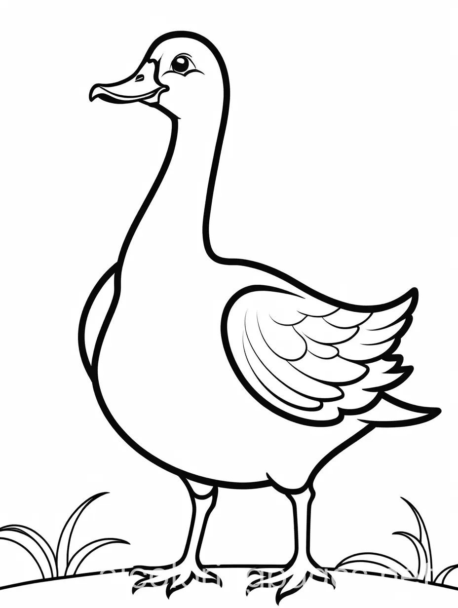 funny looking goose, cartoon, pre school, Coloring Page, black and white, line art, white background, Simplicity, Ample White Space
