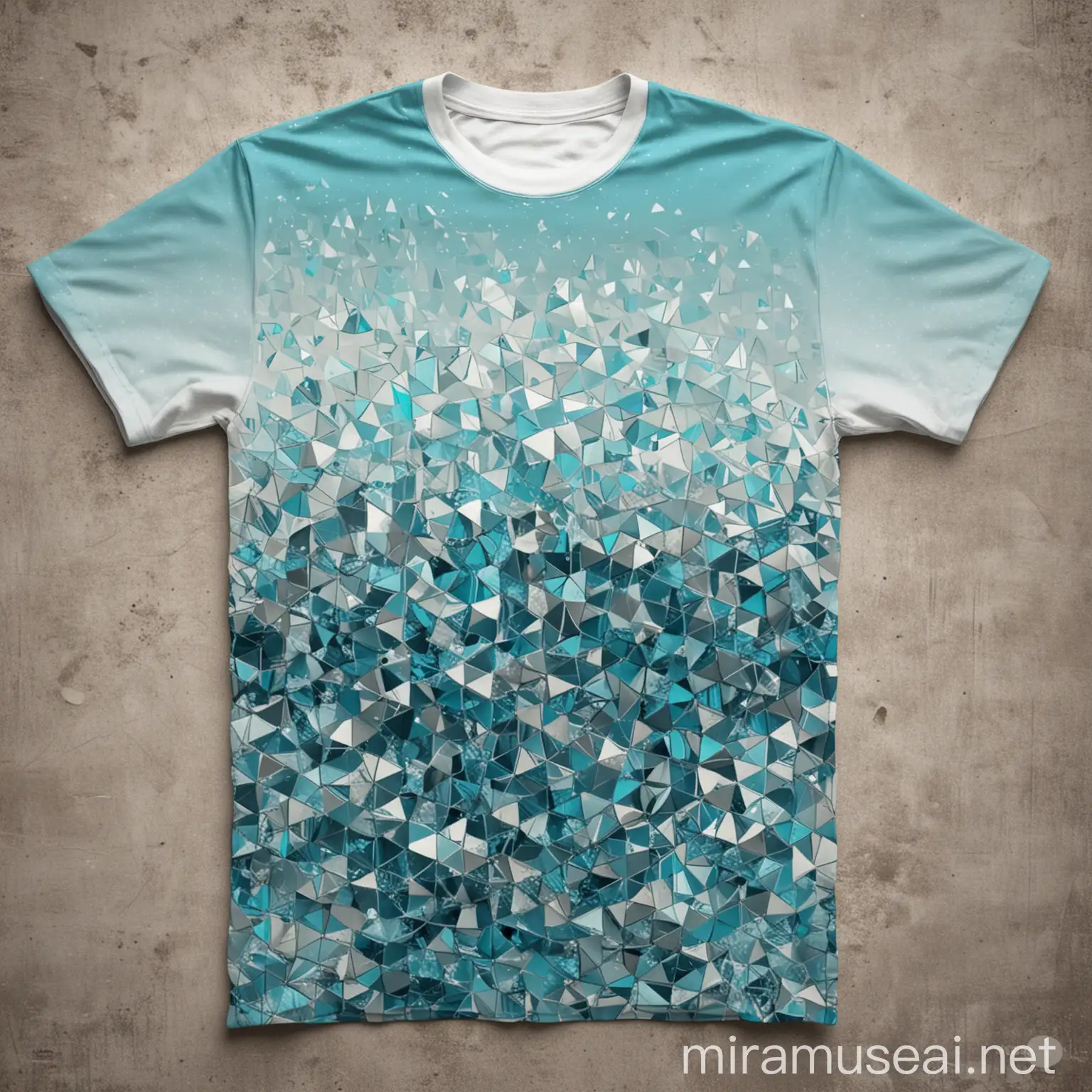 Abstract Fractal Art TShirt Design with Broken Glass Pattern and Small Sea Waves