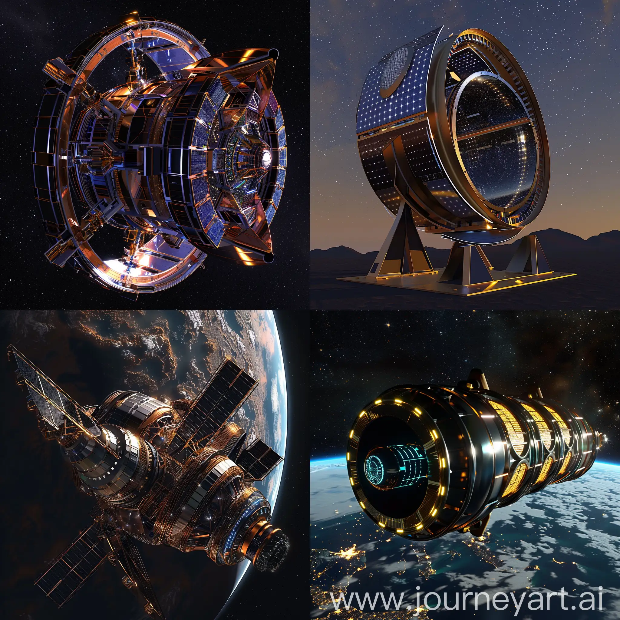 Sci-Fi space telescope, Advanced Science and Technology, Modular Construction (Sectional Disks), Organic, Streamlined Tubing, Integrated Holographic Displays, Biometric User Interface, Self-Healing Materials, Artificial Intelligence Core, Nanotech-Based Components, Kinetic Cooling System, Advanced Power Generation, Dynamic Lighting System, Self-Deploying Structures, Aerodynamic Solar Sails, Adaptive Mirror Segments, Metamaterial Hull, Quantum Communication Arrays, AI-Enhanced Surface, 3D-Printed Exoskeleton, Holographic Projectors, Kinetic Energy Harvesters, Interactive Data Visualization Interfaces, In Unreal Engine 5 Style --stylize 1000