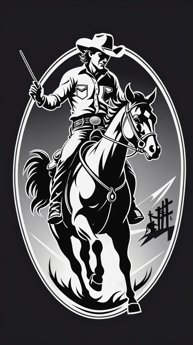 Vector Art Rodeo Logo Dynamic 2D Illustration in Black and White