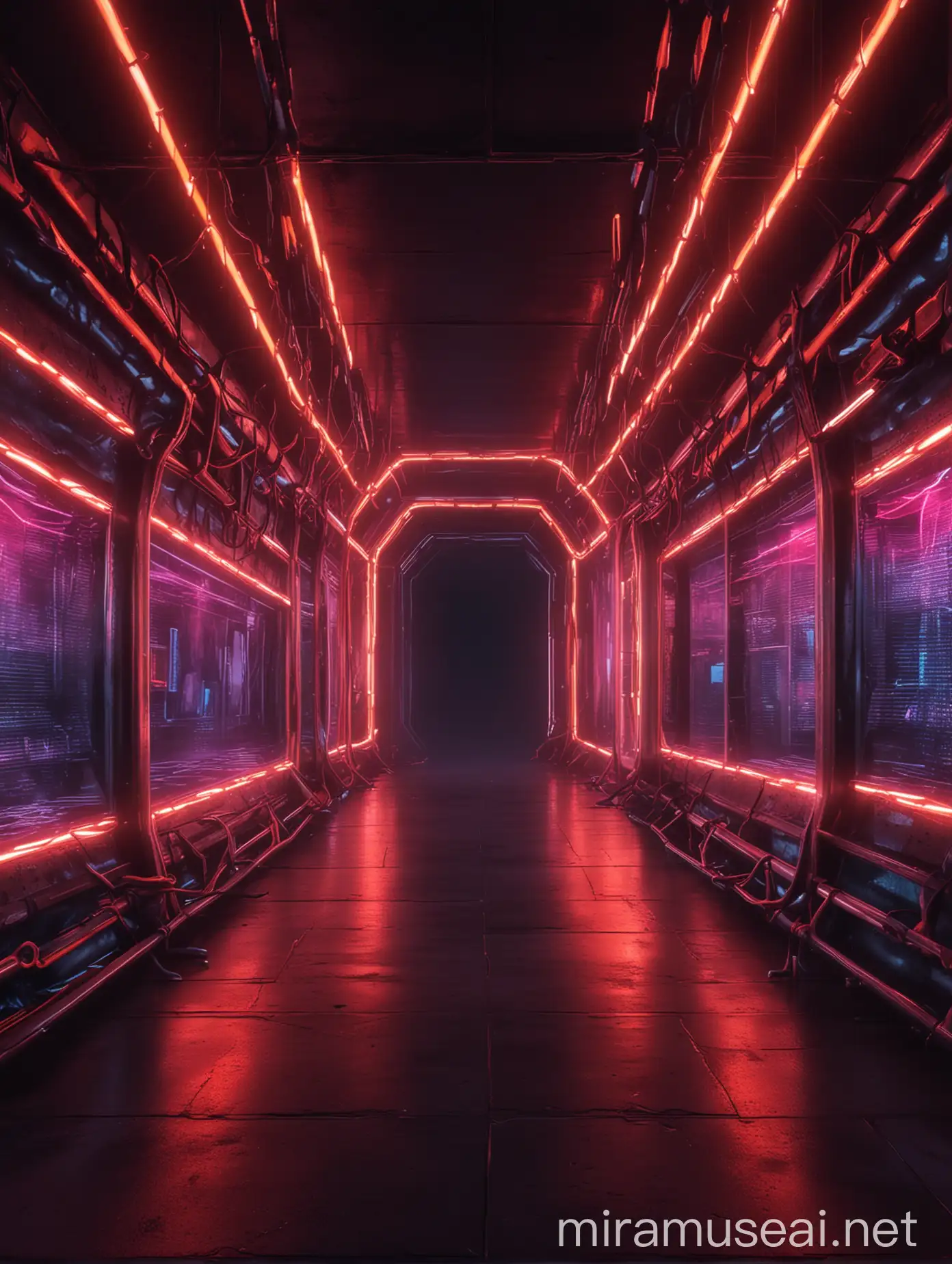 Futuristic Neon Tunnel Store with Vibrant Orange Lights