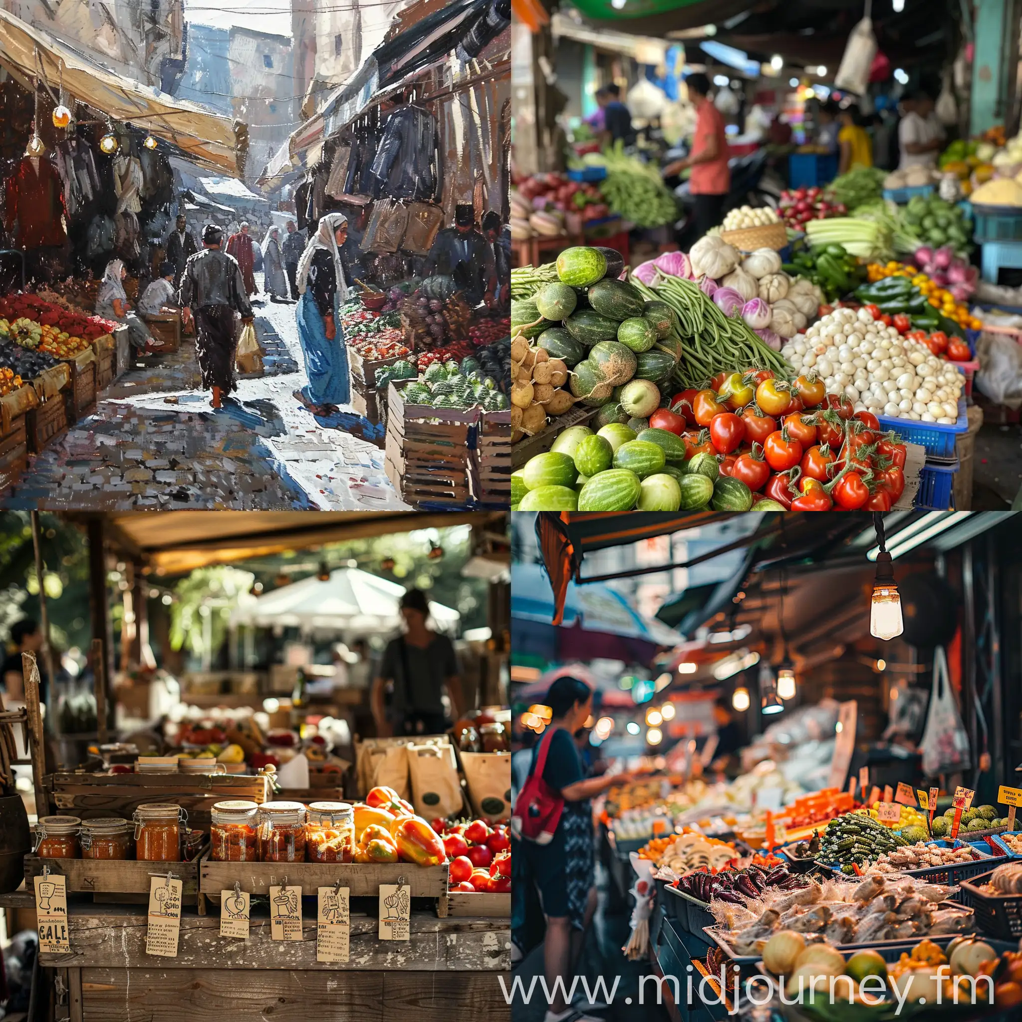 Vibrant Market Scene with Colorful Stalls and Bustling Activity ...