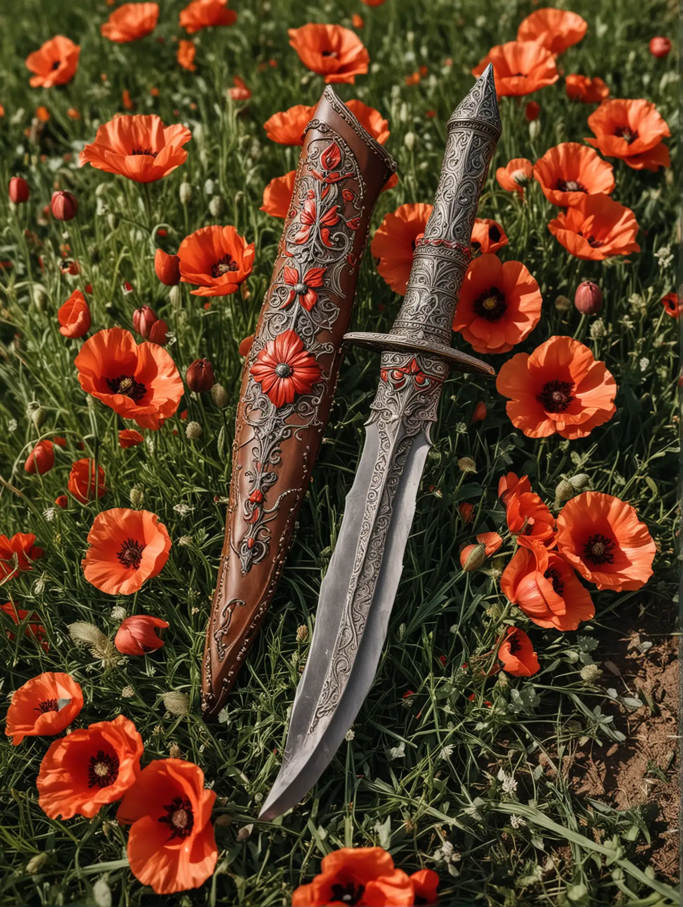 Exquisite-Gypsy-Dagger-Resting-Amongst-Poppies-on-Grass