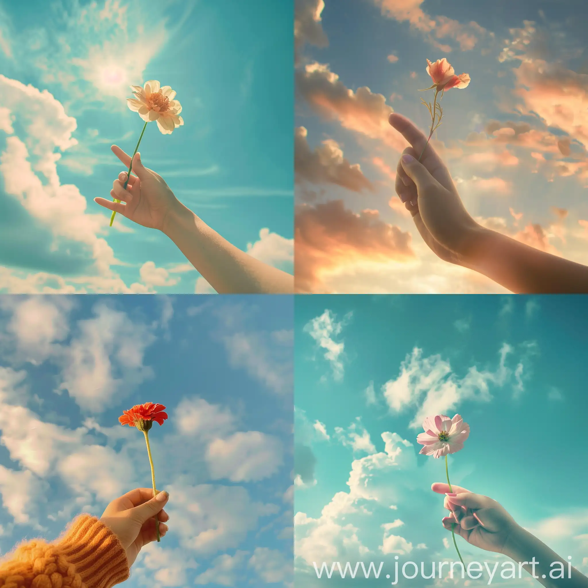 Girl-Holding-Beautiful-Flower-Under-Beautiful-Sky