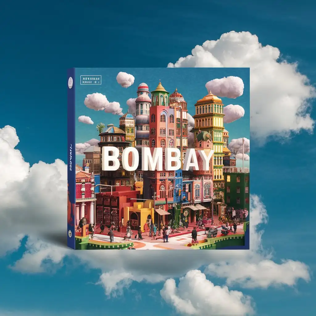create a 3d album cover name ''BOMBAY'' a clear blue sky 