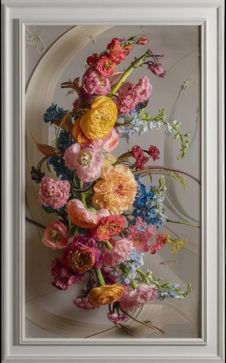 Vibrant-Floral-Arrangement-in-White-Frame-Captivating-Beauty-of-Nature