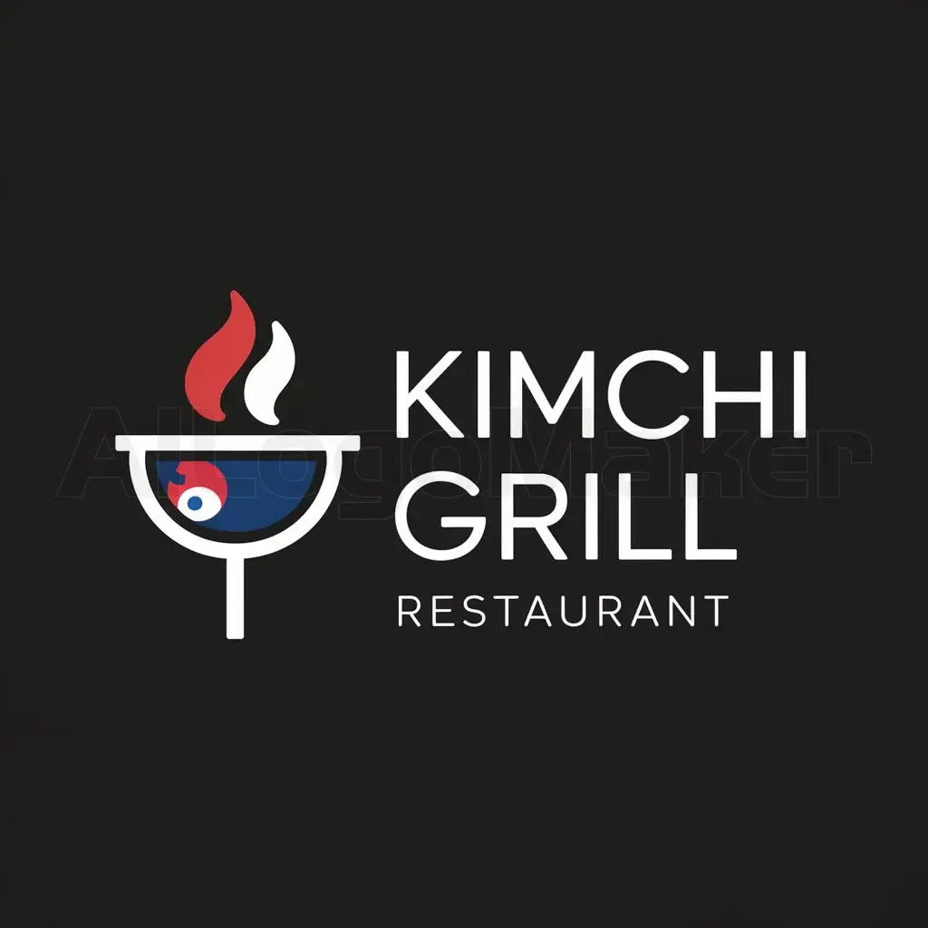 a logo design,with the text "KIMCHI GRILL RESTAURANT", main symbol:RESTAURANT SPECIALIZING IN KOREAN BARBEQUE, CONSIDER ATTRACTING CUSTOMERS TO DINE AND TAKE INTO ACCOUNT THE COLORS OF THE KOREAN FLAG,Minimalistic,be used in Restaurant industry,clear background