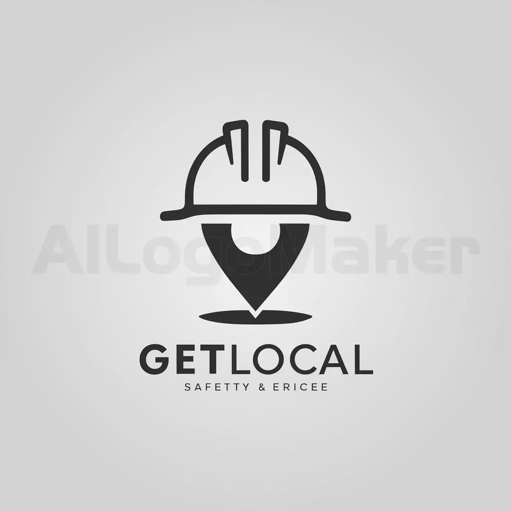 a logo design,with the text "GetLocal", main symbol:hard hat with a location icon merged into it from below,Minimalistic,clear background