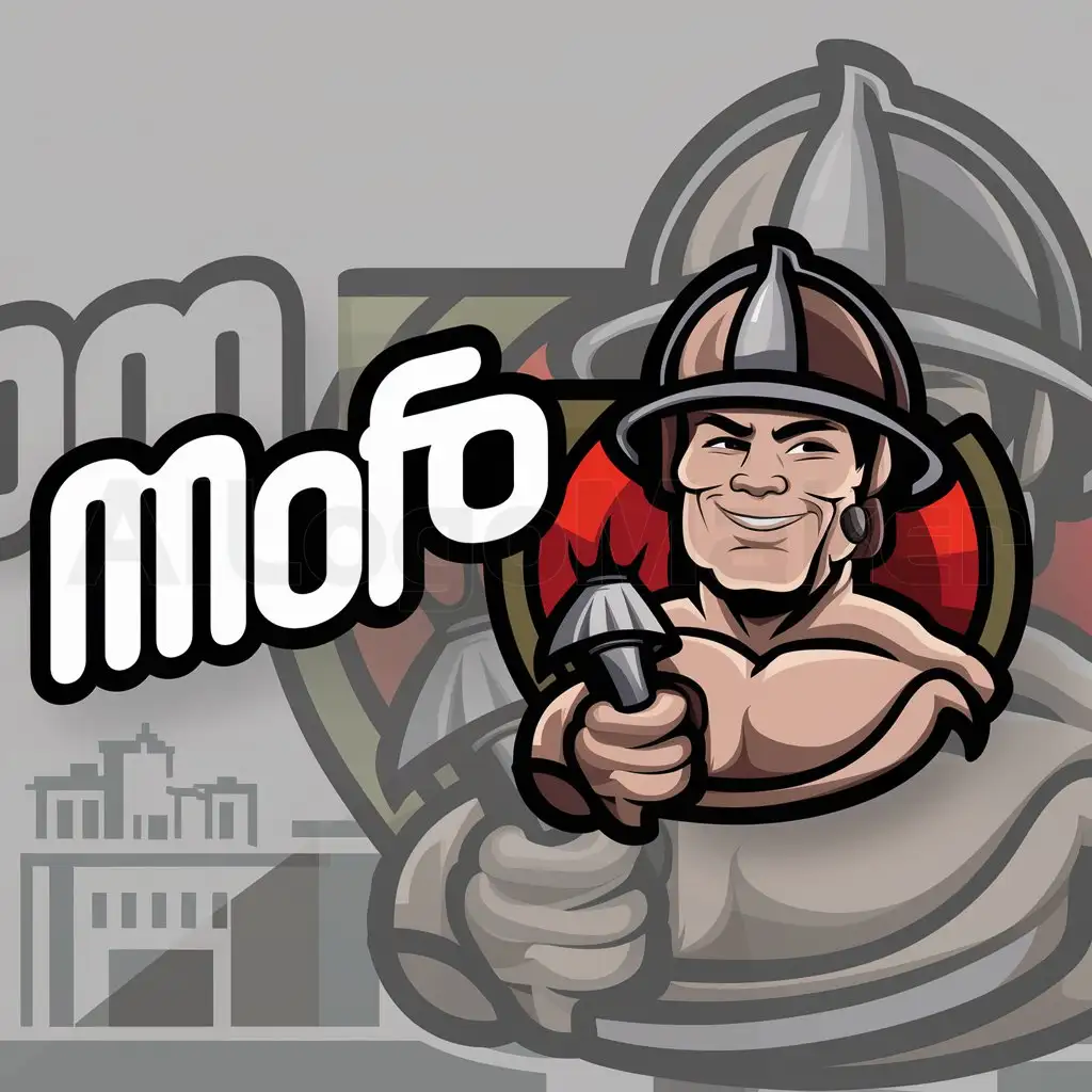 a logo design,with the text "mofo", main symbol:Flat design sexy male firefighter icon playful, but still simple and funny.,Moderate,clear background