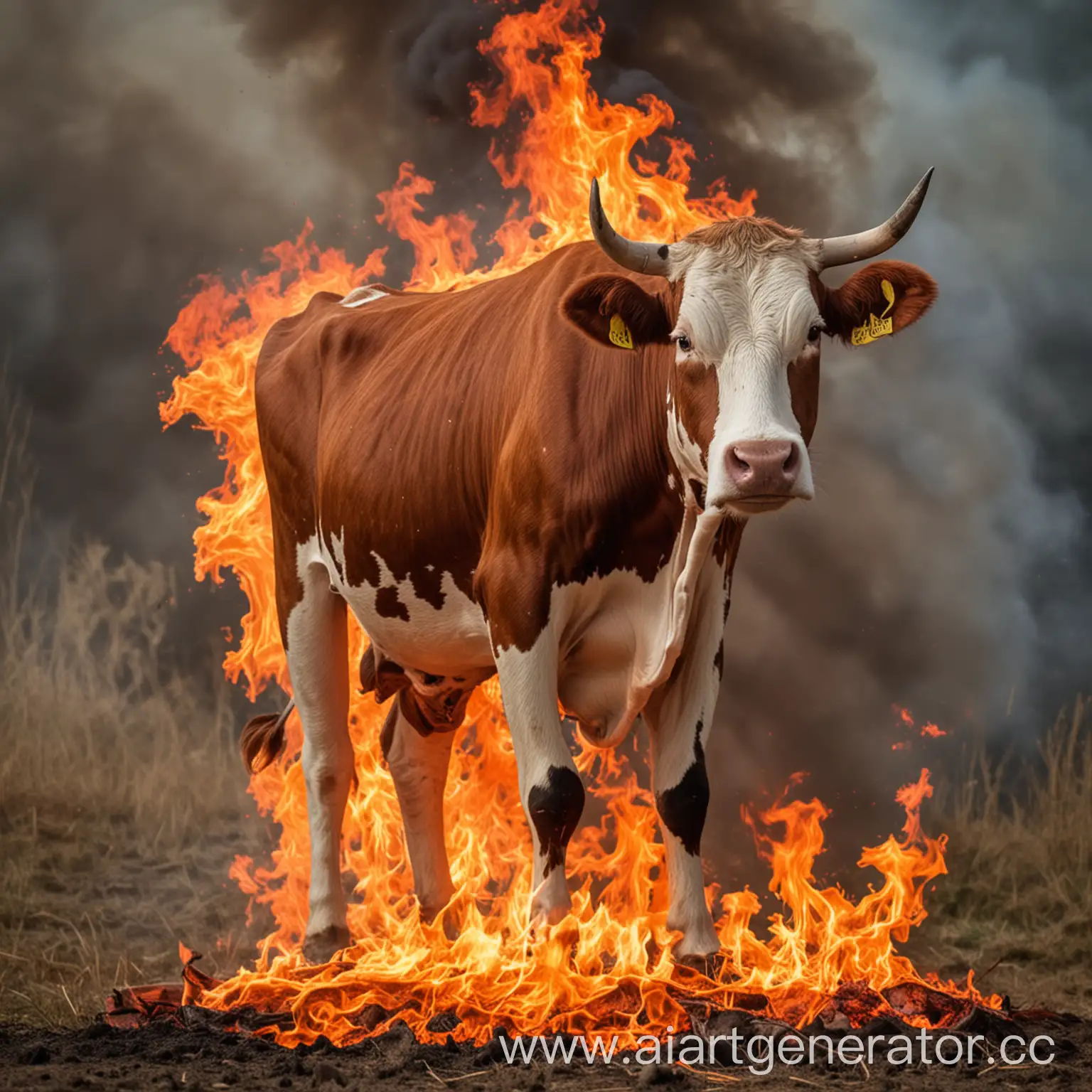 корова горит