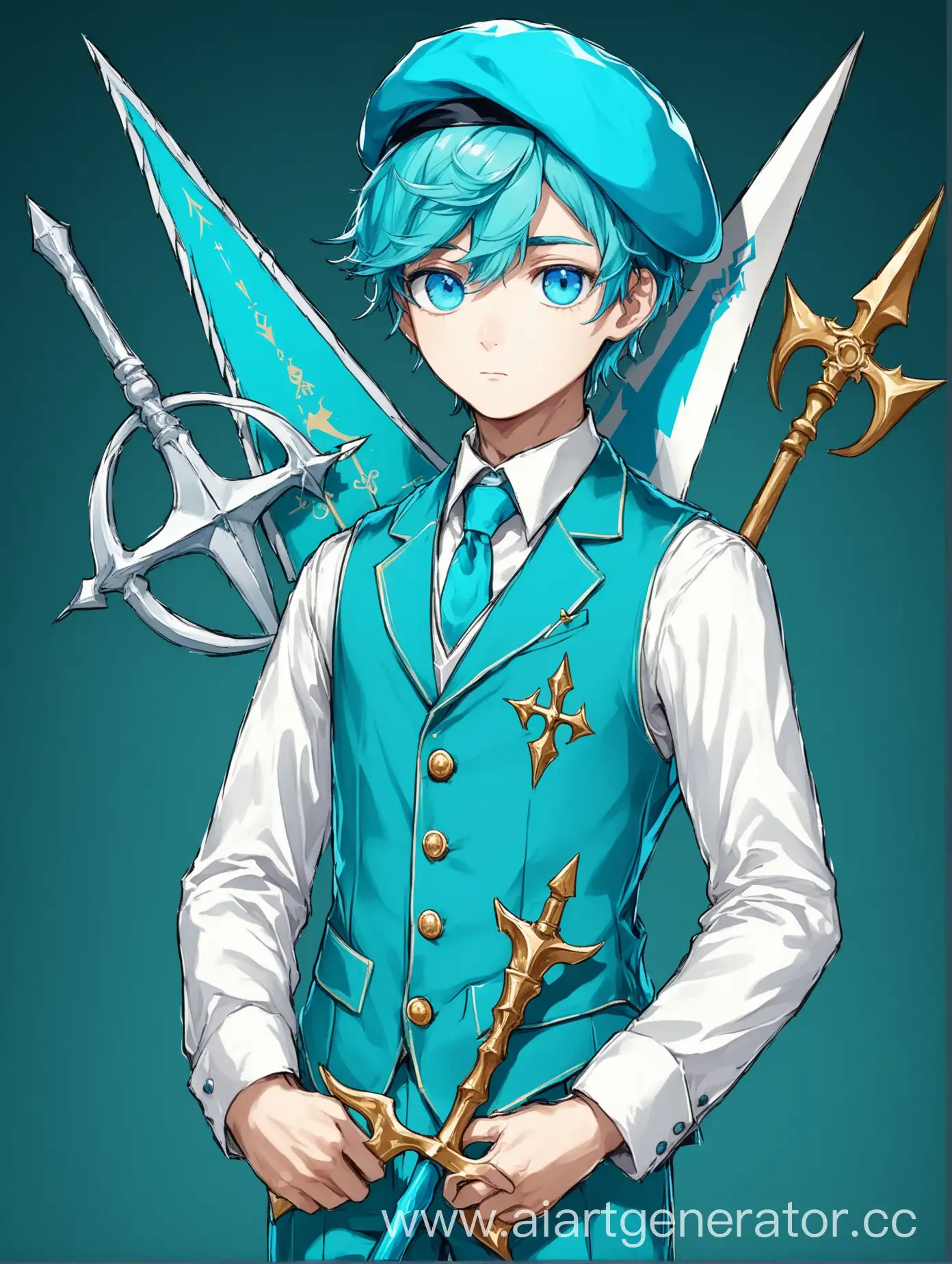 Saint-Boy-with-Halberd-in-Blue-and-Turquoise-Attire