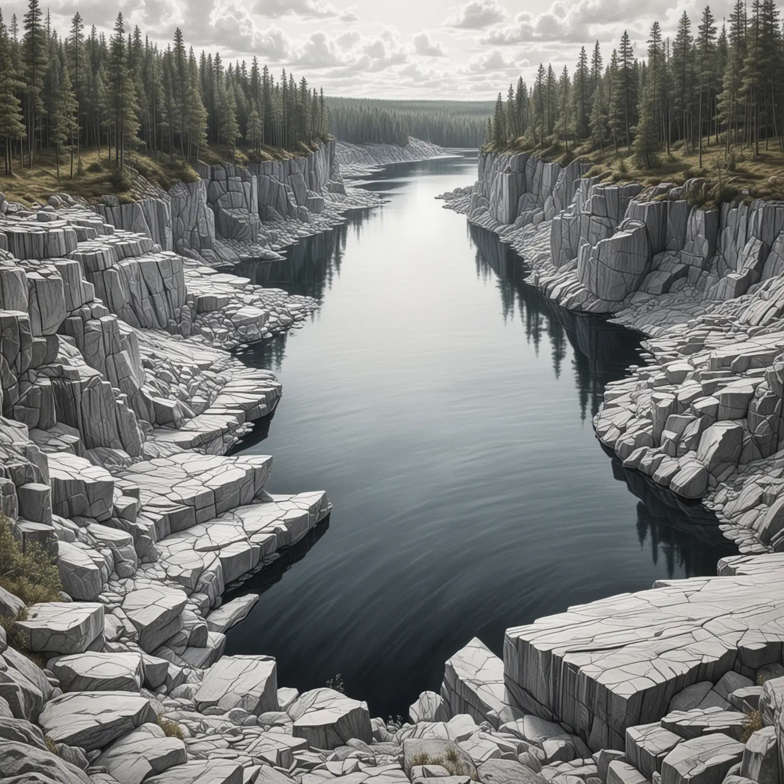 Realistic-Pencil-Drawing-of-Ruskeala-Marble-Quarry-in-Karelia