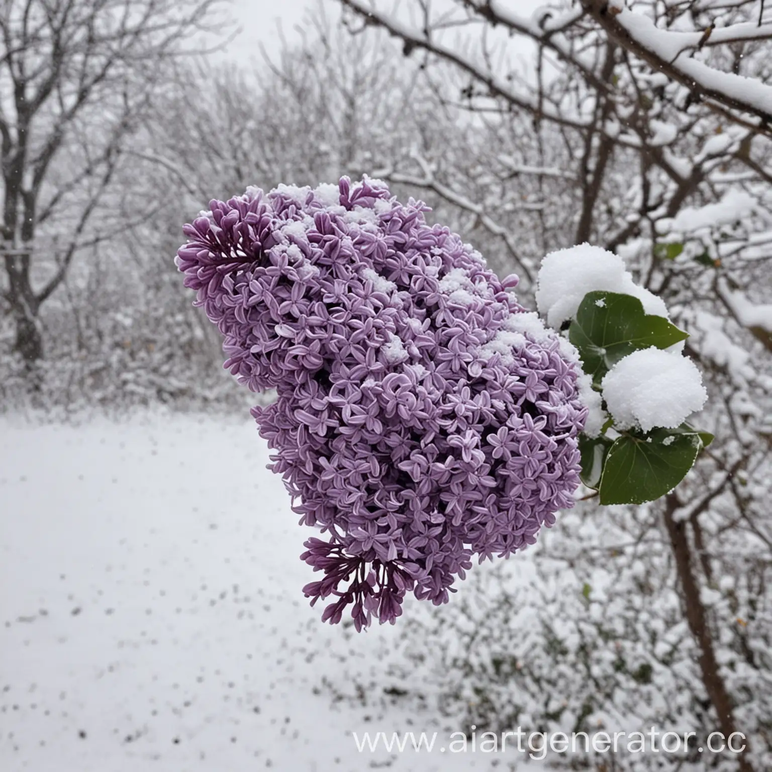 Lilac-Flowers-Blossoming-Amidst-Winter-Snow