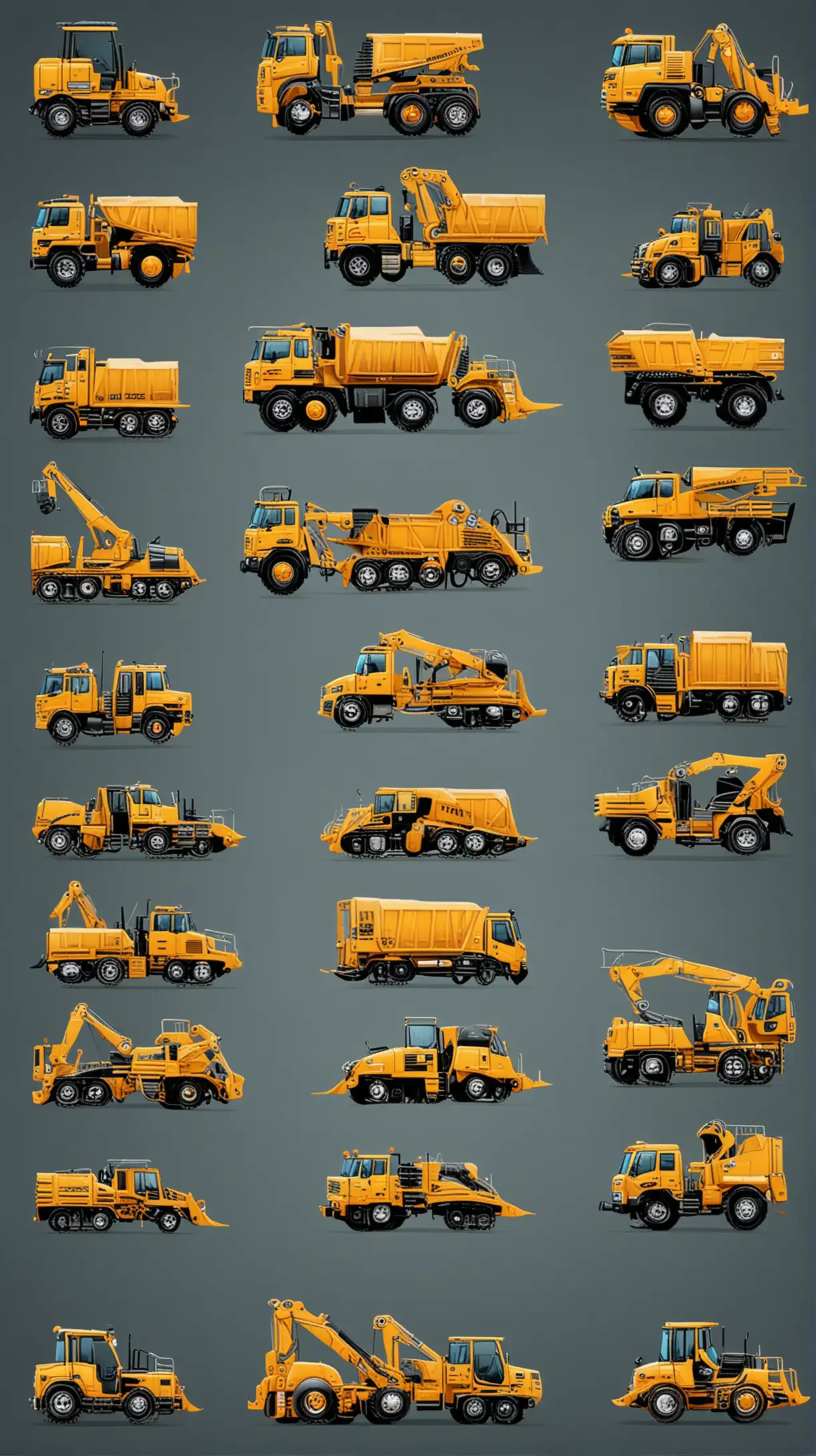 Vector Construction Vehicles at Work Site