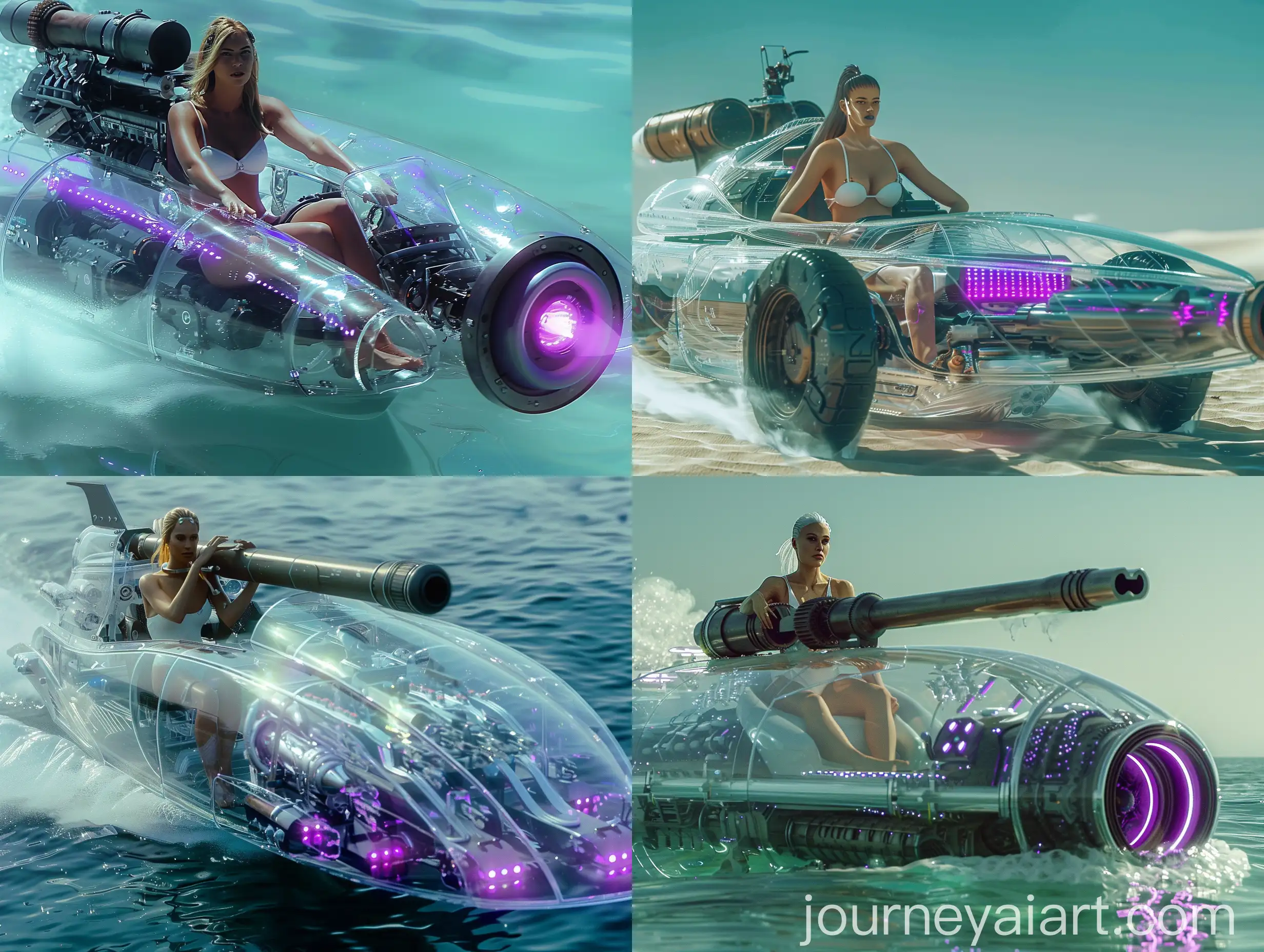 Futuristic Steampunk Russian Beauty Drives Glass Combat Boat on Desolate  Sea | Journey AI Art