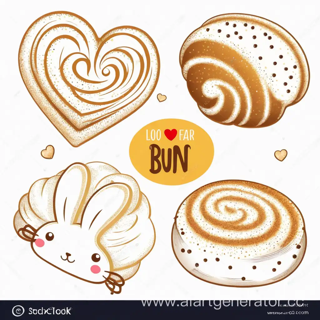 Cute-Cartoon-Bun-with-HeartShaped-Sugar-Decoration