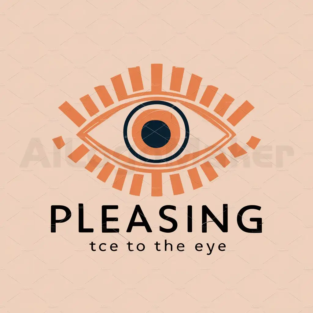 a logo design,with the text "Pleasing to the eye", main symbol:Eye pattern, warm, soft colors, simple, modern fonts, three-dimensional and lively,Moderate,be used in Others industry,clear background