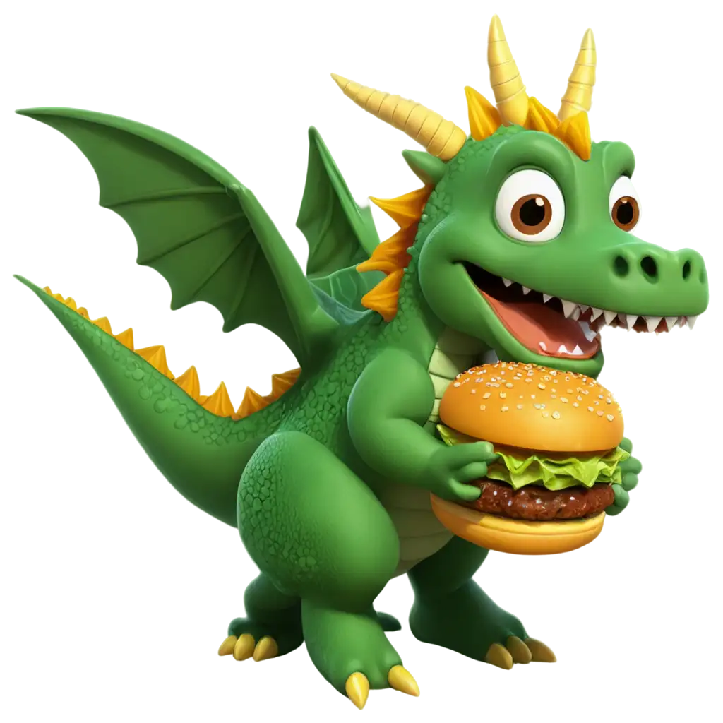 a dragon eating a hamburger CARTOON