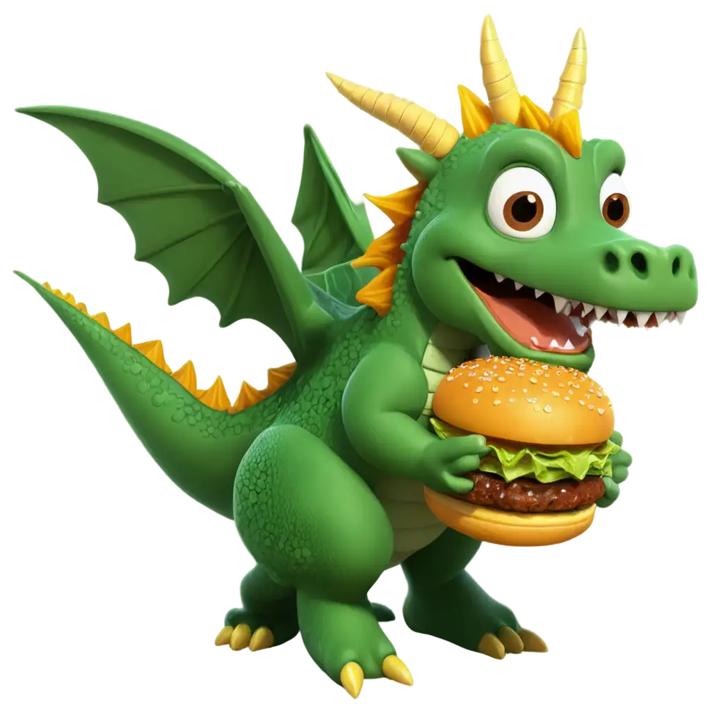 Cartoon Dragon Eating a Hamburger PNG A Whimsical Digital Illustration ...