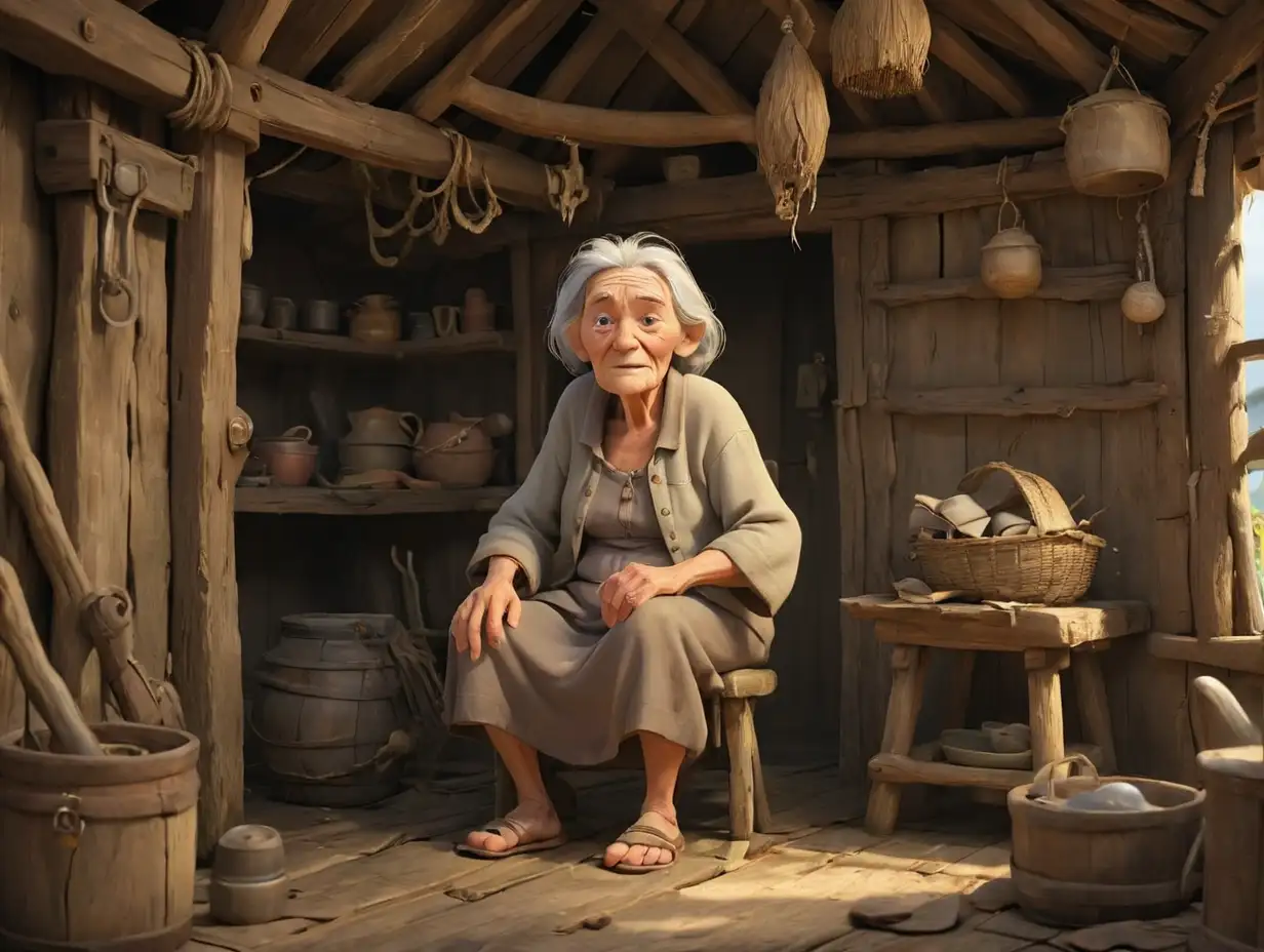 Elderly-Woman-in-Island-Hut-3D-DisneyInspired-Scene