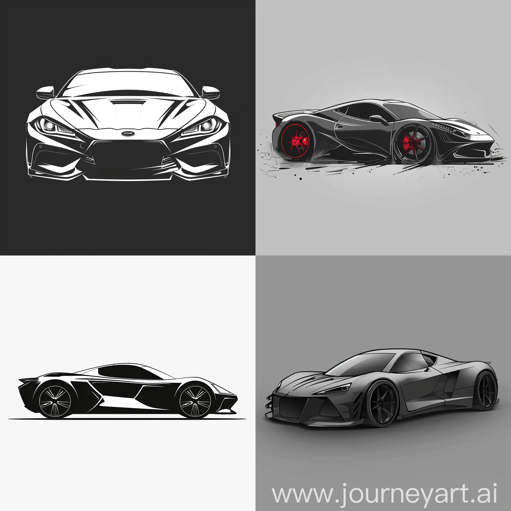 create a car no fill and bodywork logo, no colors , minimalist, no much details