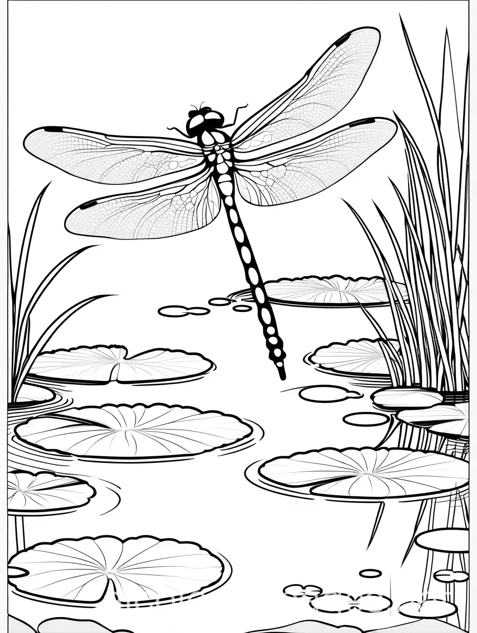 Dragonfly-Hovering-Over-Pond-Coloring-Page-with-Clear-Veined-Wings