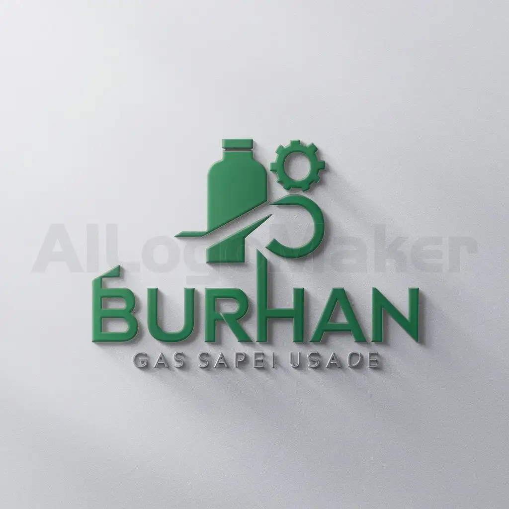 a logo design,with the text "BURHAN", main symbol:green, gas bottle, gear,Minimalistic,be used in Others industry,clear background