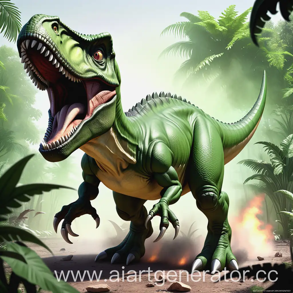 Playful-Green-Tyrannosaurus-Rex-Cartoon-Illustration