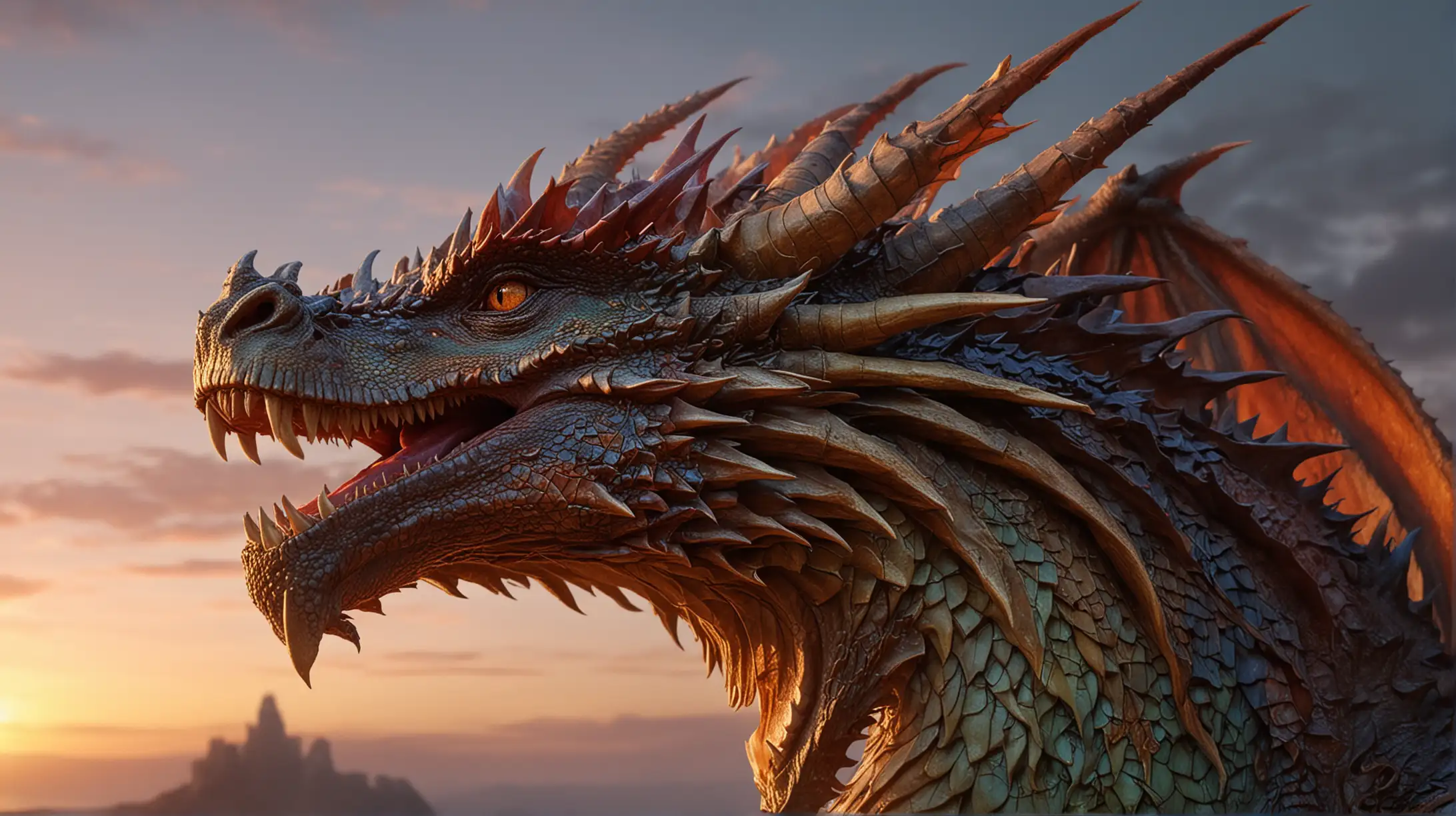 Majestic King Dragon at Sunset Hyperrealistic 8K Ultra HD Portrait
