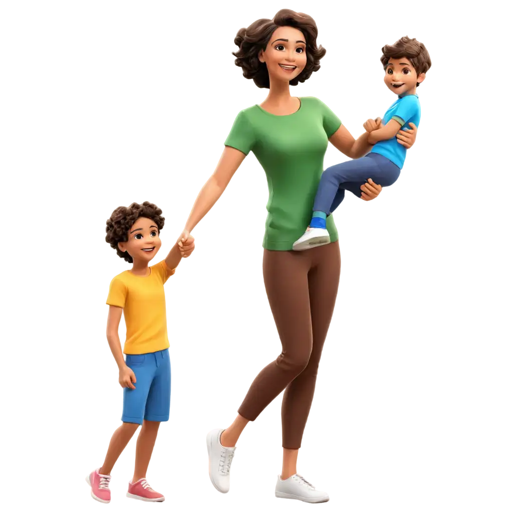 cartoon figure of a happy woman and children 