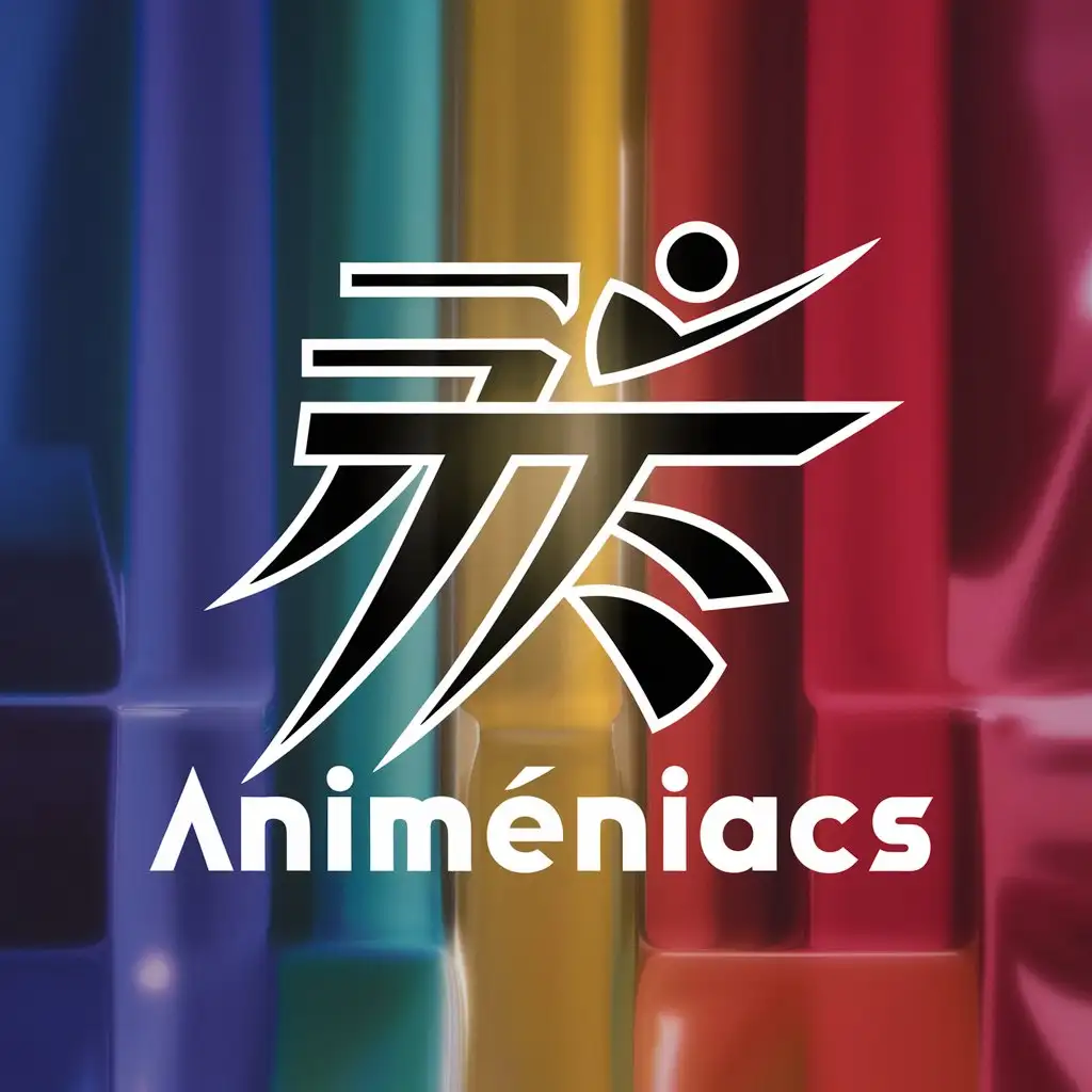 a logo design,with the text "Animéniacs", main symbol:The logo should include characters, Japanese kanji, and an anime background.- I'm especially keen on vibrant and bold colors, so they should be incorporated into the design.- The style of the characters needs to be sleek and modern, rather than cute and chibi, or detailed and realistic.,Moderate,clear background
