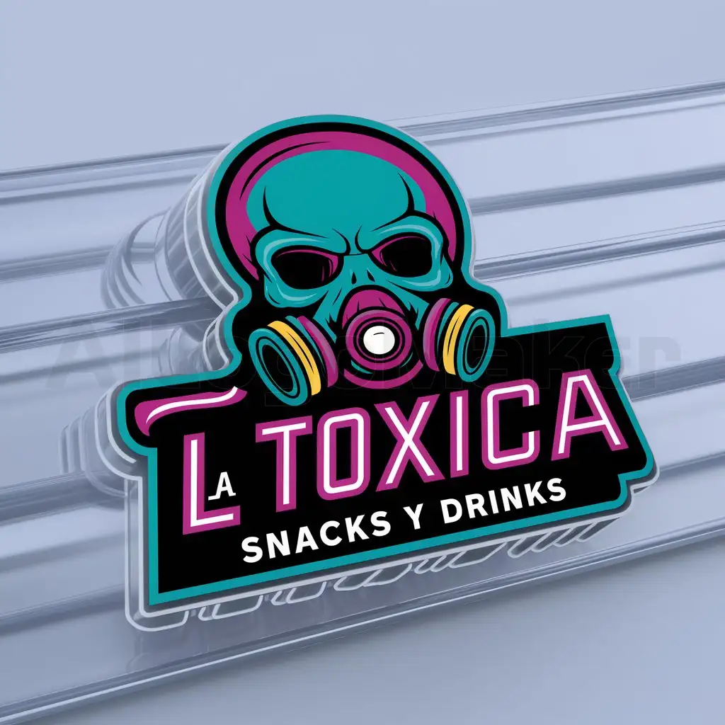 LOGO-Design-for-La-Toxica-Snacks-y-Drinks-Neon-Calavera-with-Gas-Mask-Symbol